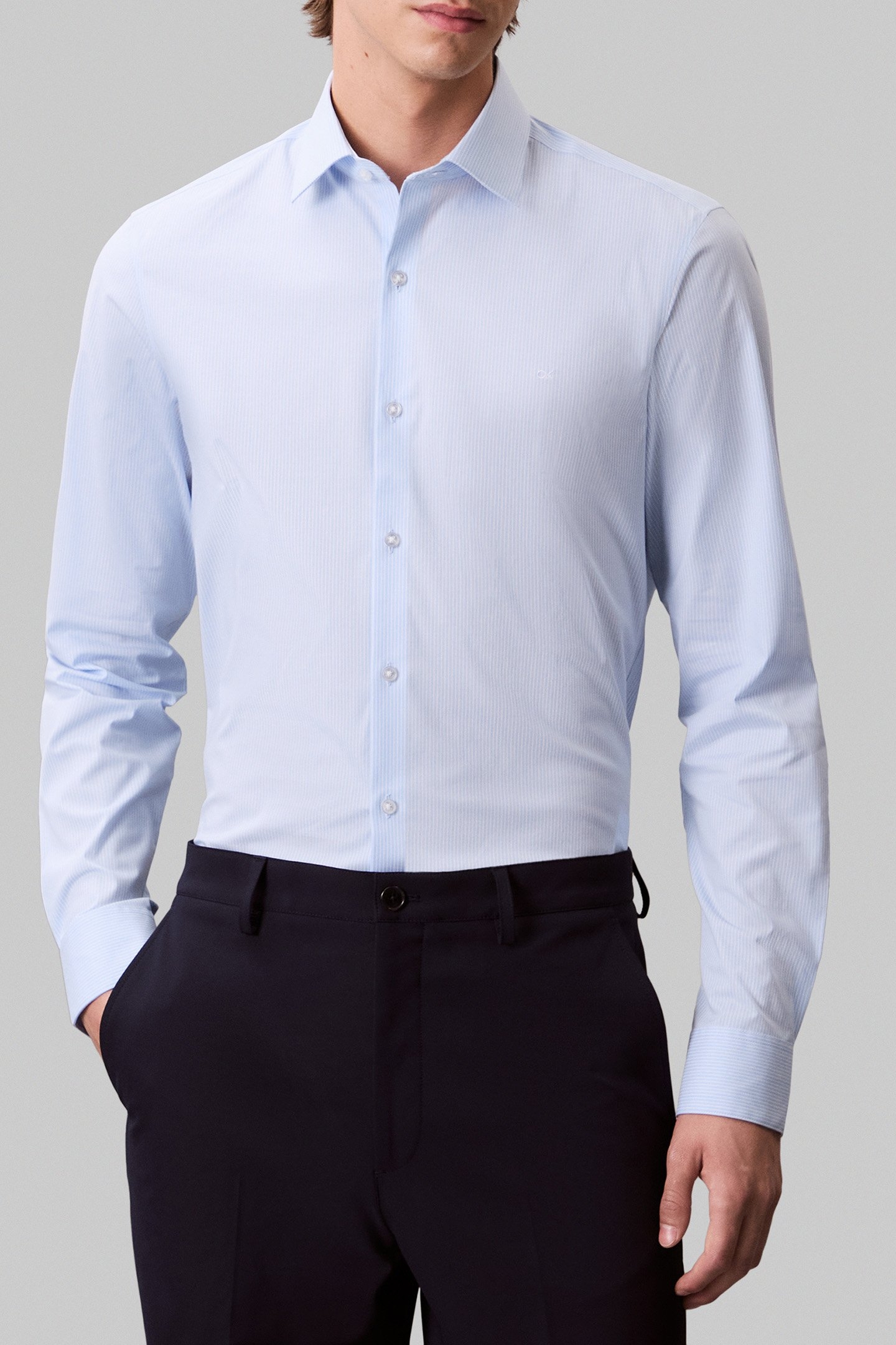 SLIM MID TWILL STR SHIRT BLUE 1