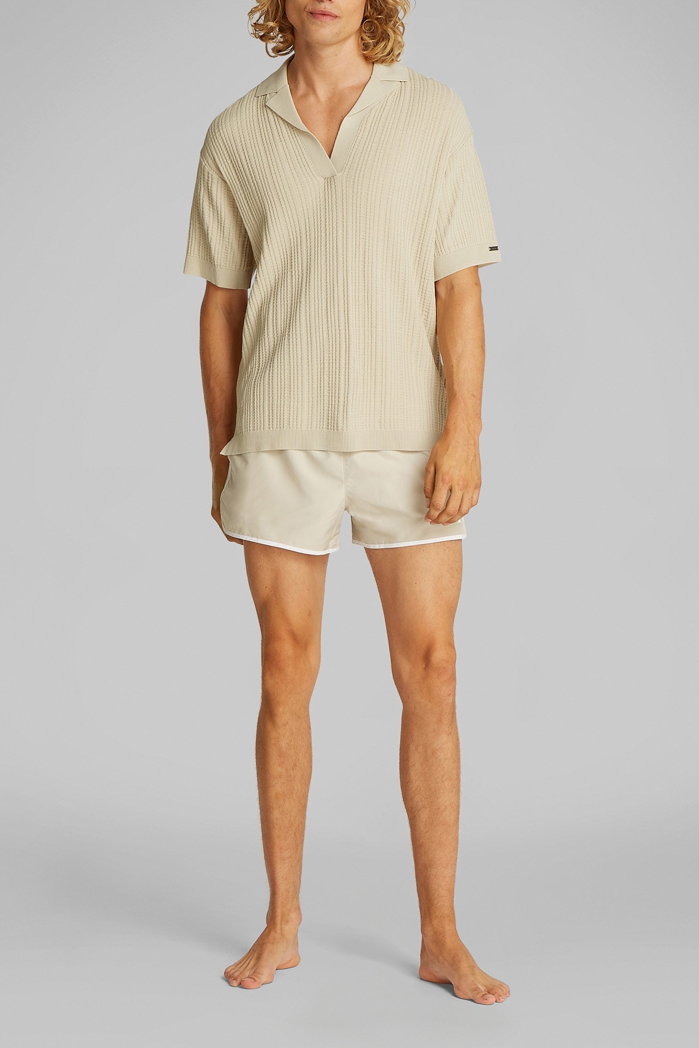 OPEN KNIT REGULAR FIT POLO SHIRT BEIGE 2