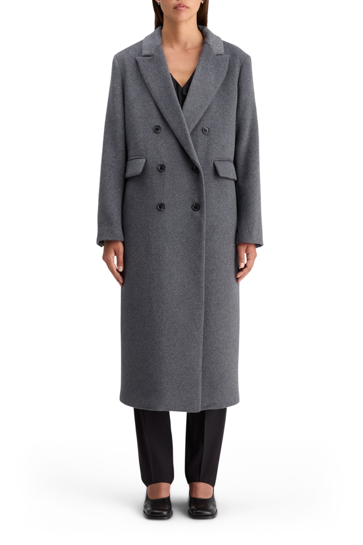 DOUBLE BREASTED TAILORED WOOL BLEND COAT CHARCOAL MELANGE 1