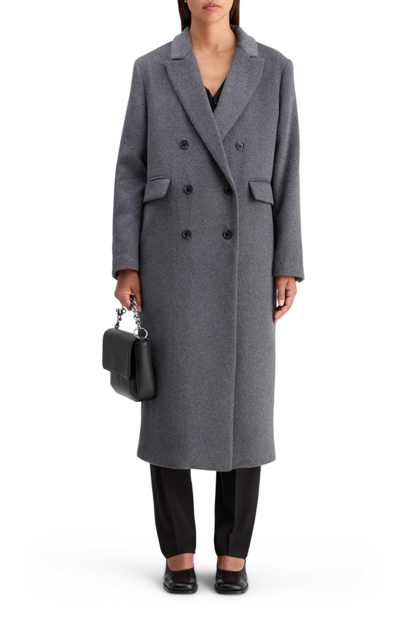 DOUBLE BREASTED TAILORED WOOL BLEND COAT CHARCOAL MELANGE 6