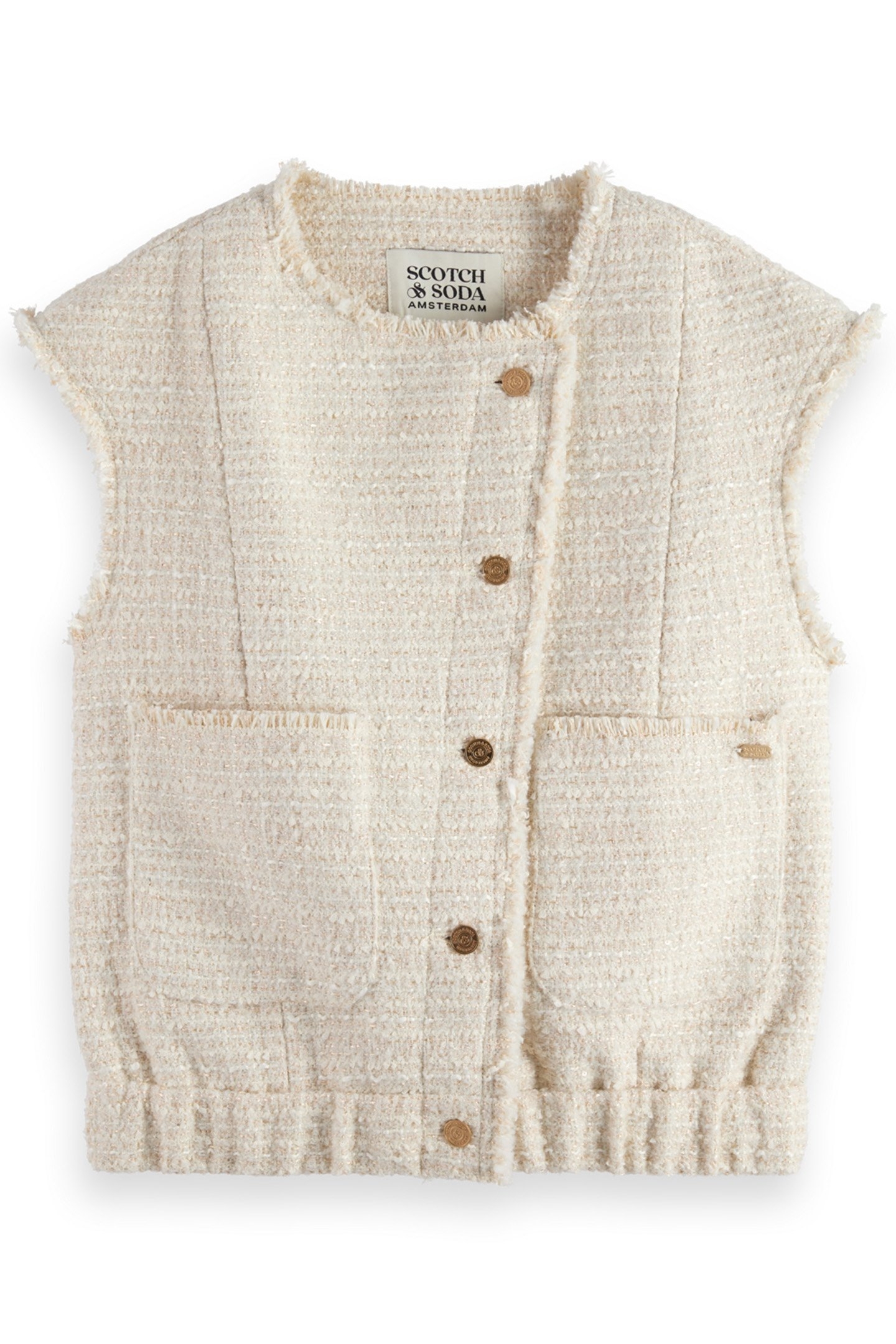 BOUCLE TWEED COLLARLESS GILET SOFT ICE MELANGE 4