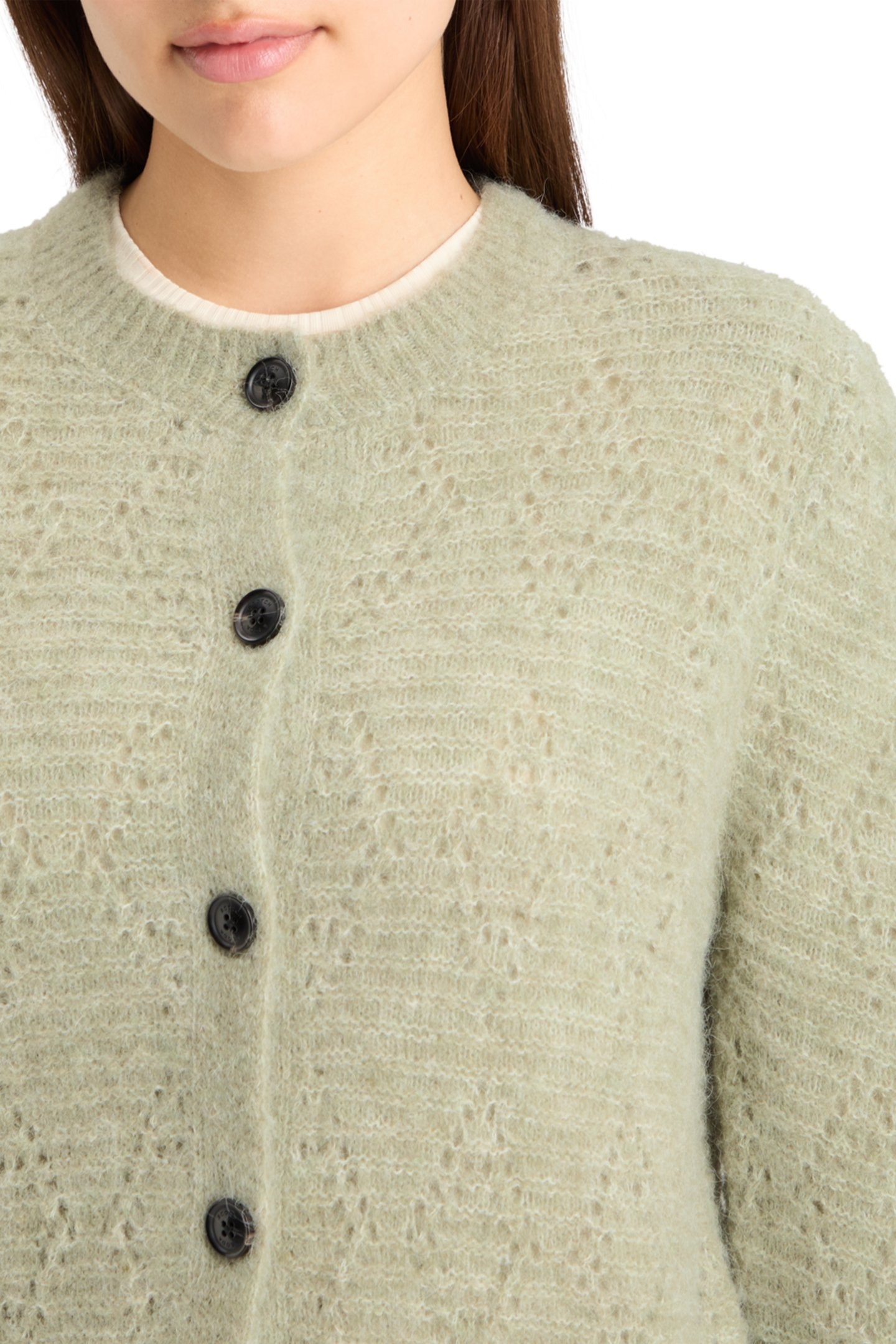 BOUCLE CREW NECK CARDIGAN WASHED SAGE MELANGE 7