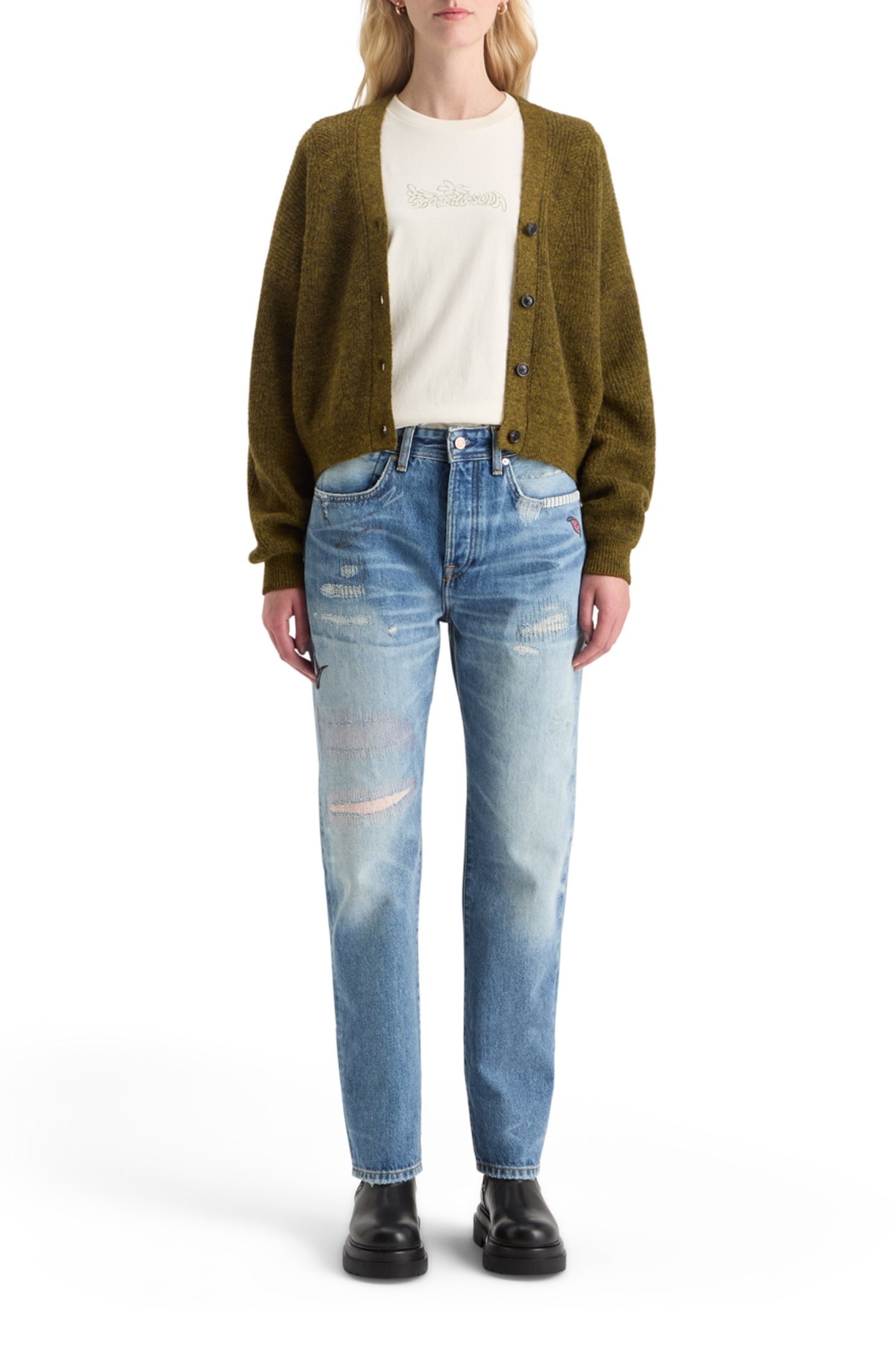 FUZZY RELAXED CARDIGAN OLIVE MELANGE 3