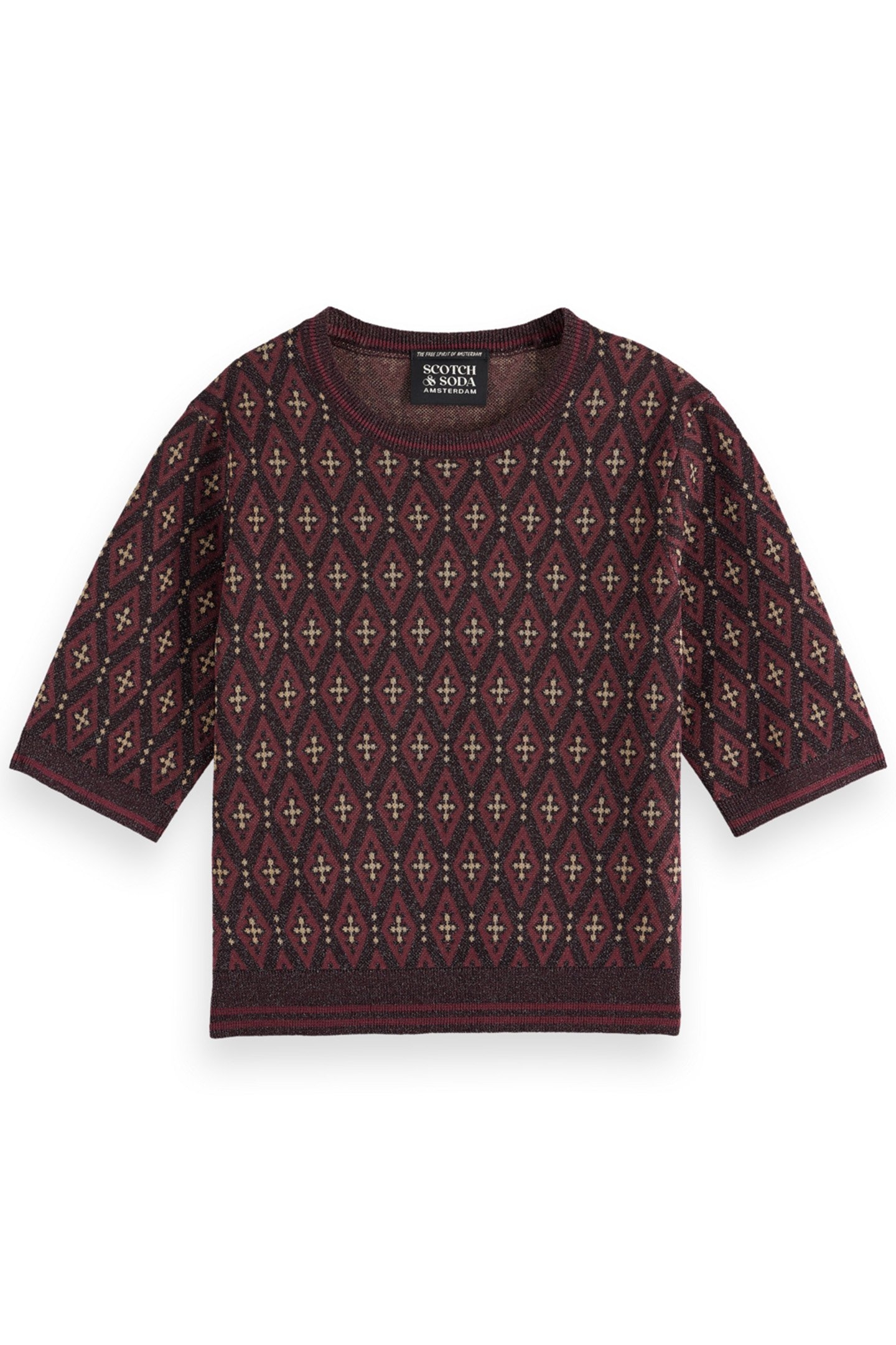 SHORT SLEEVE JACQUARD PULLOVER DARK BORDEAUX 1