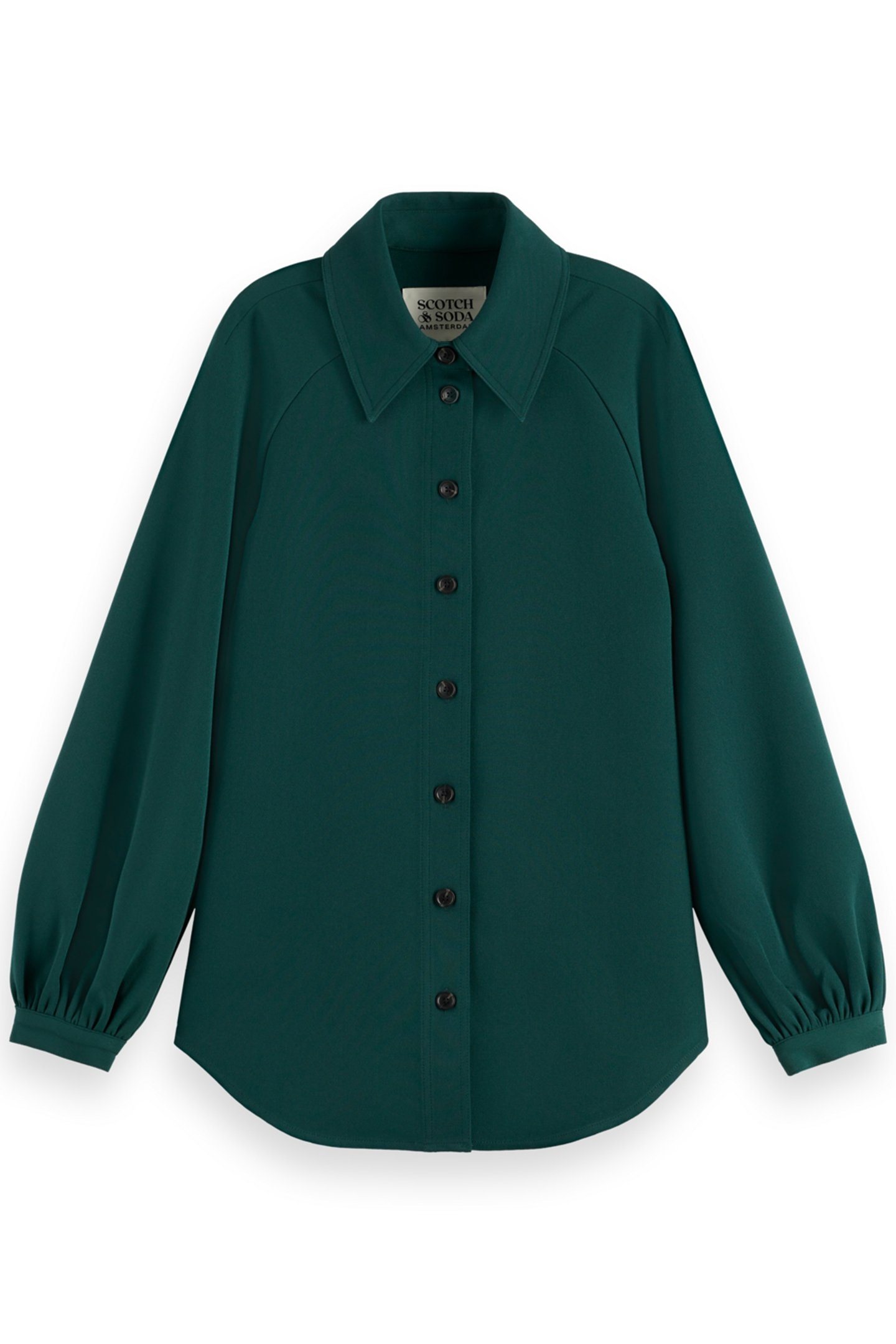 CREPE PEASANT SLEEVE OVERSHIRT CYPRESS GREEN 1