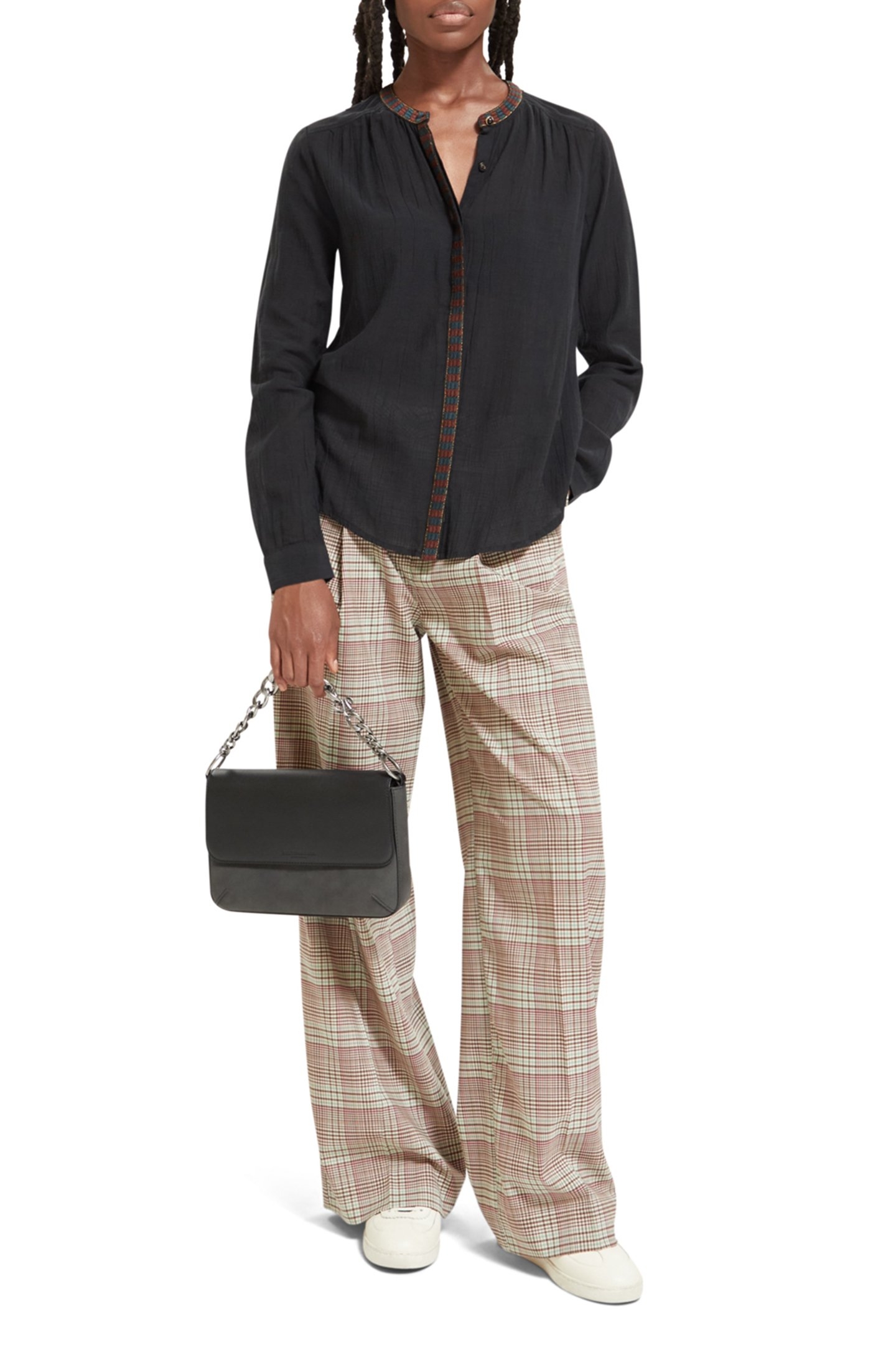 COLLARLESS SHIRT WITH A NECK AND PLACKET TRIM EVENING BLACK 3