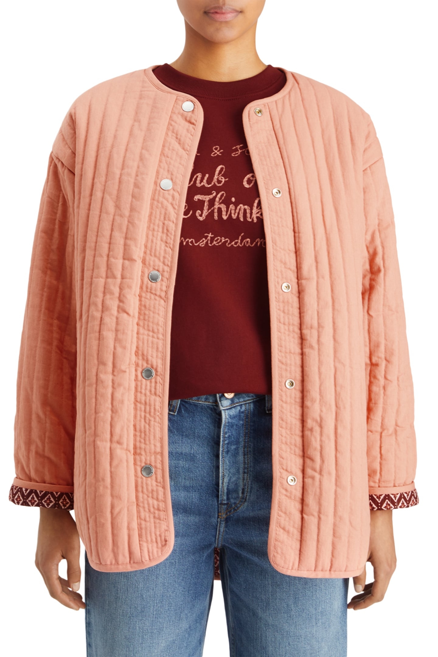 REVERSIBLE BLOCKPRINT LINER JACKET GEO FLOWER BORDEAUX 1