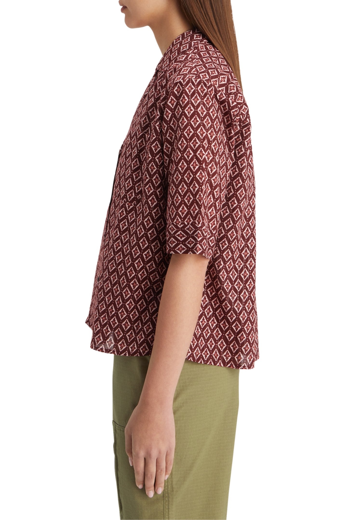 SS SHIRT LUREX PRINT GEO FLOWER BORDEAUX 6