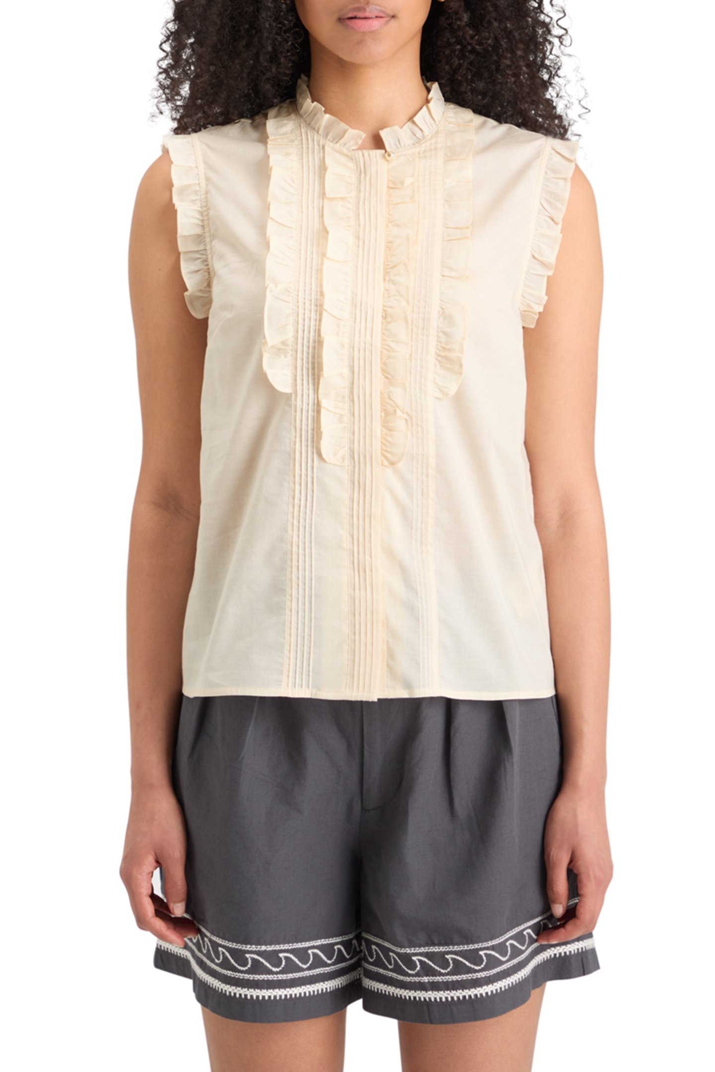 SLEEVELESS RUFFLE SHIRT SOFT ICE 1