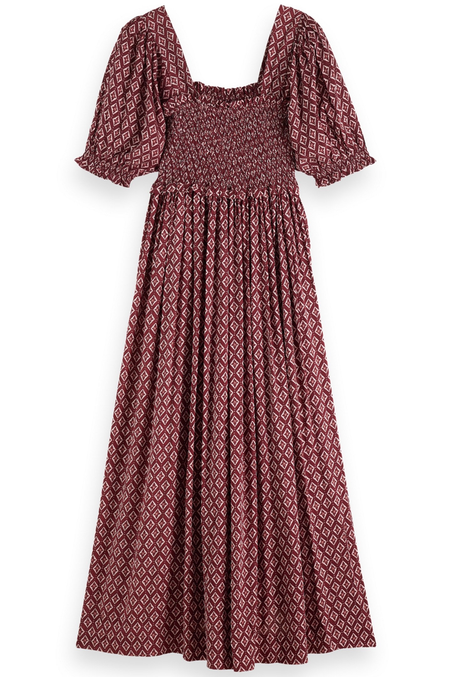 MAXI DRESS WITH SMOCK GEO FLOWER BORDEAUX 3