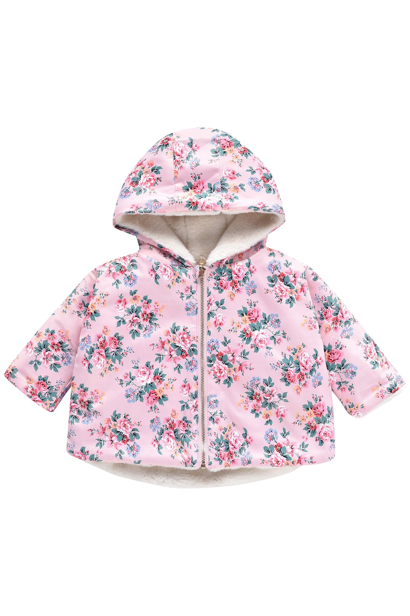 REVERSIBLE COAT FELVET PINK SEYLAN FLOWERS 1