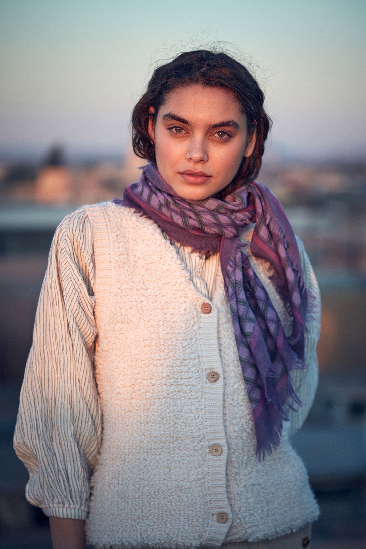 WOVEN SCARF MEKNESS PURPLE CHECKS 2