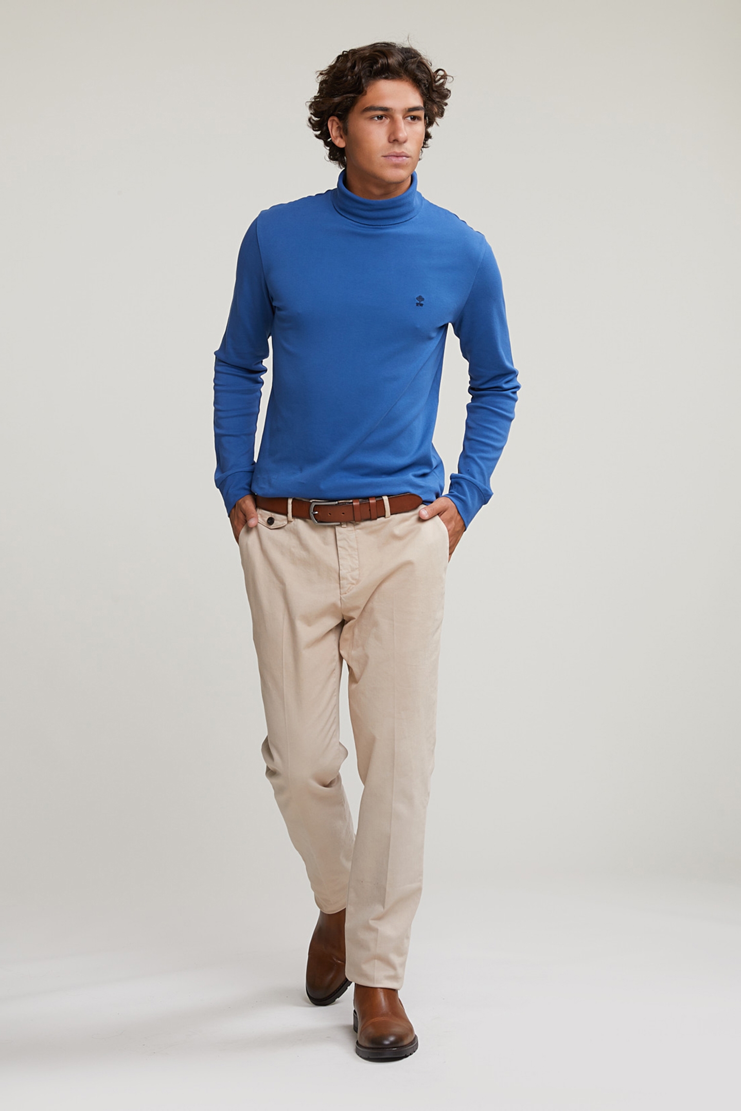 COTTON ROLL NECK T-SHIRT LONG SLEEVES CROWN BLUE 3
