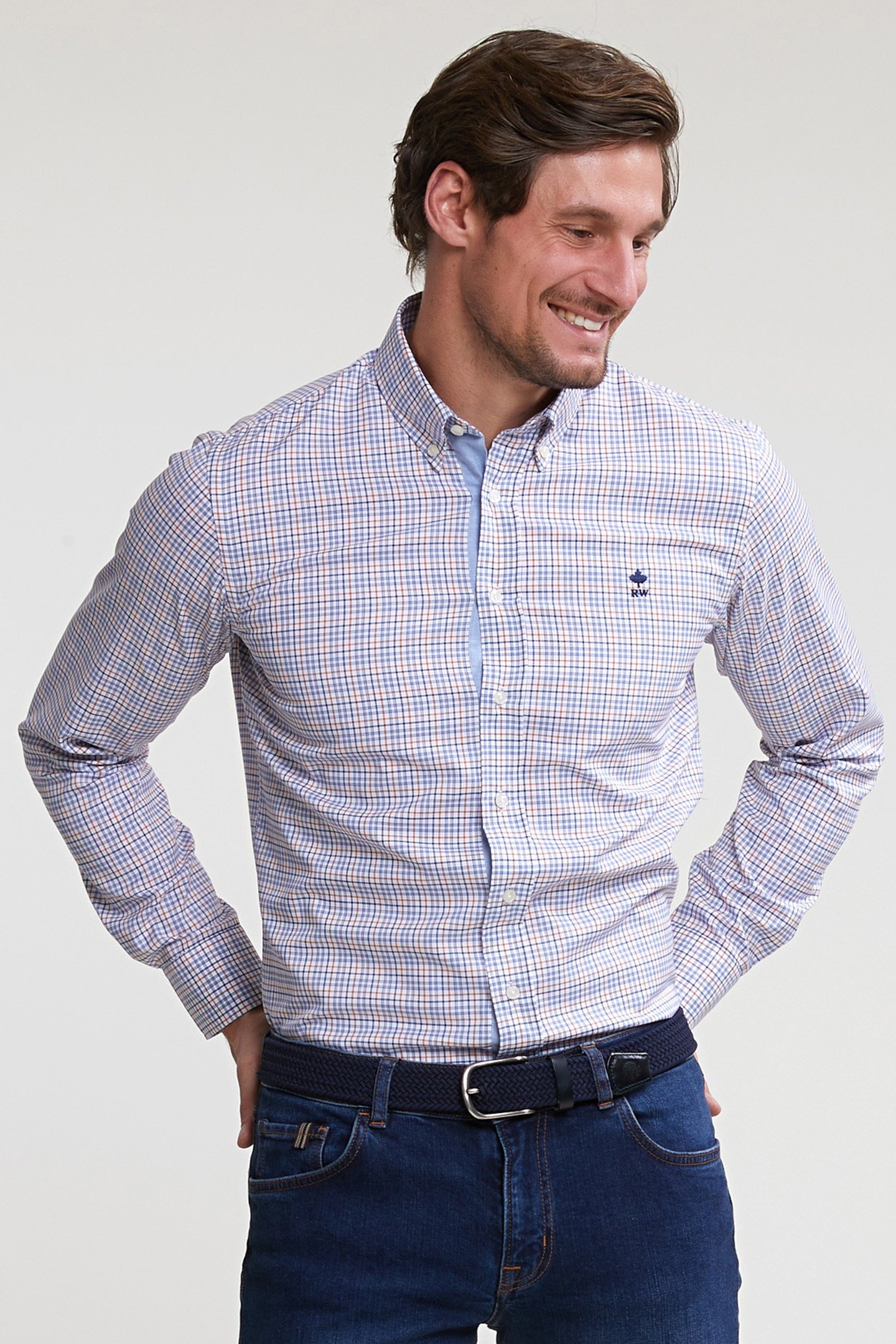 CUSTOM FIT CHECKED SHIRT BLUE/ORANGE 1