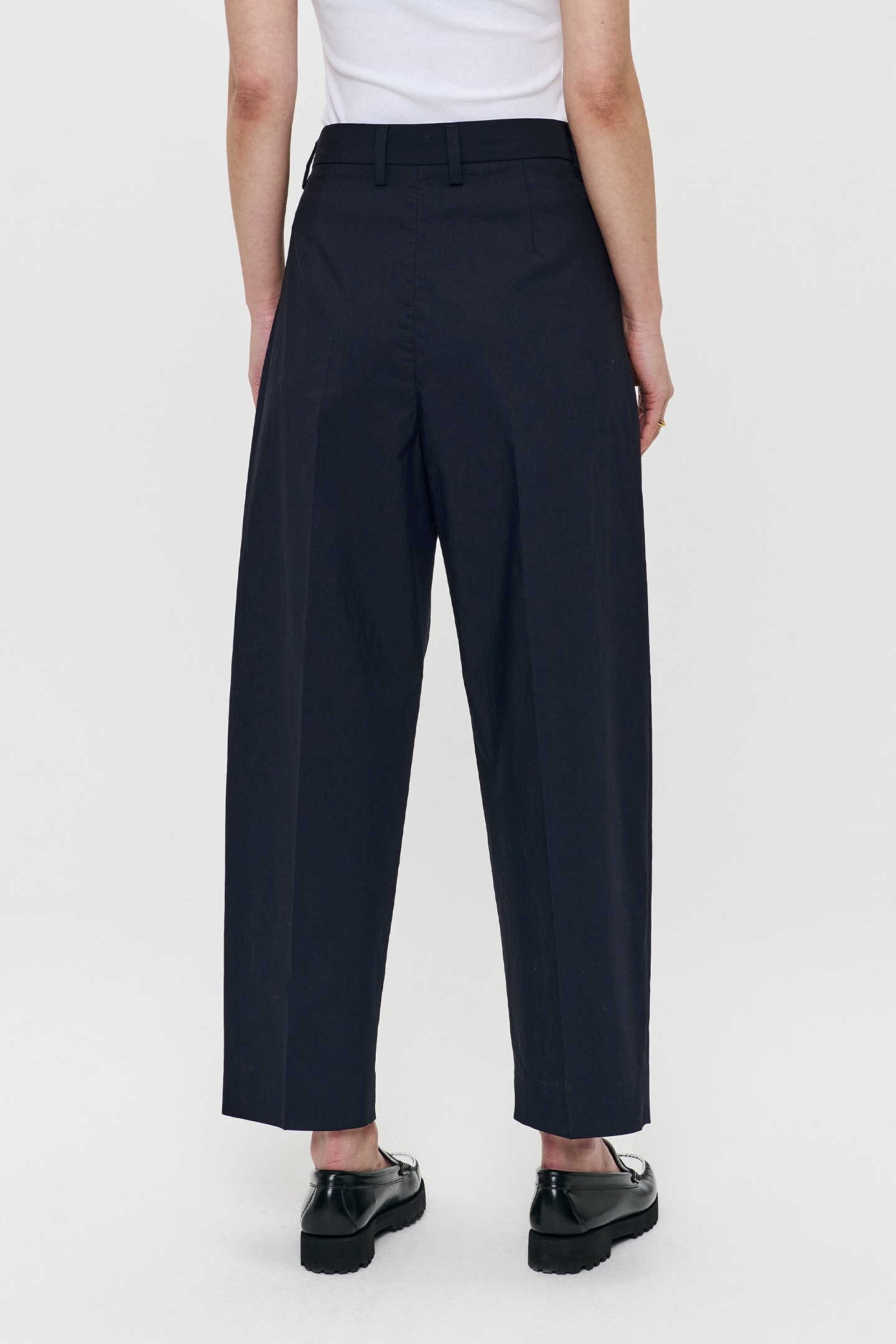 CROPPED COTTON PLEATED PANTS MIDNIGHT BLUE 2