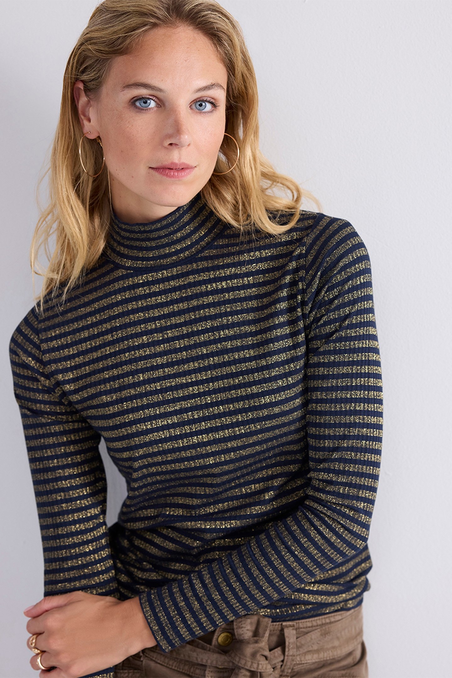 TURTLE NECK TOP LUREX RIB STRIPE MIDNIGHT BLUE 4