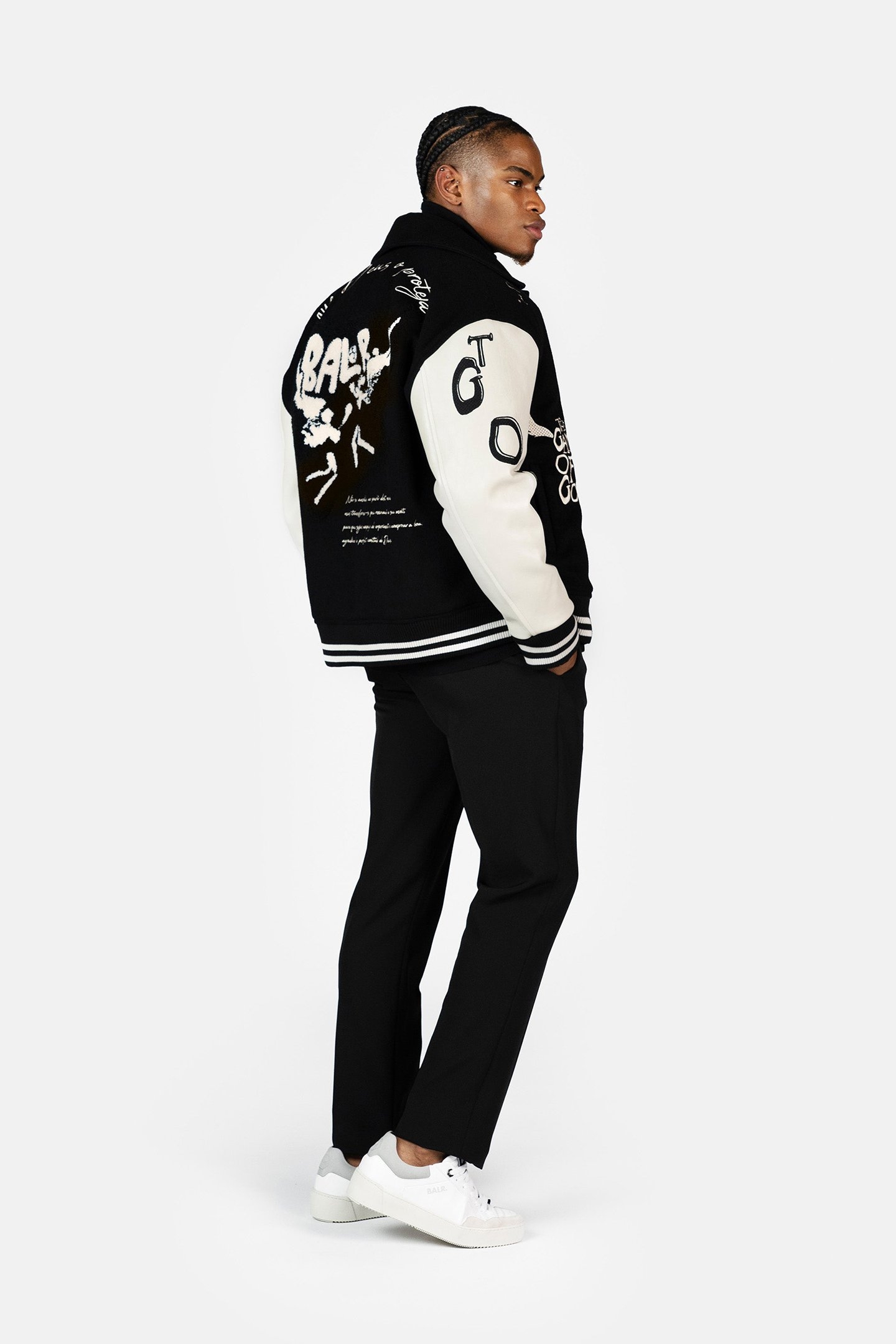 GAME OF THE GODS GRAFFITI BOX FIT VARSITY JACKET JET BLACK 2