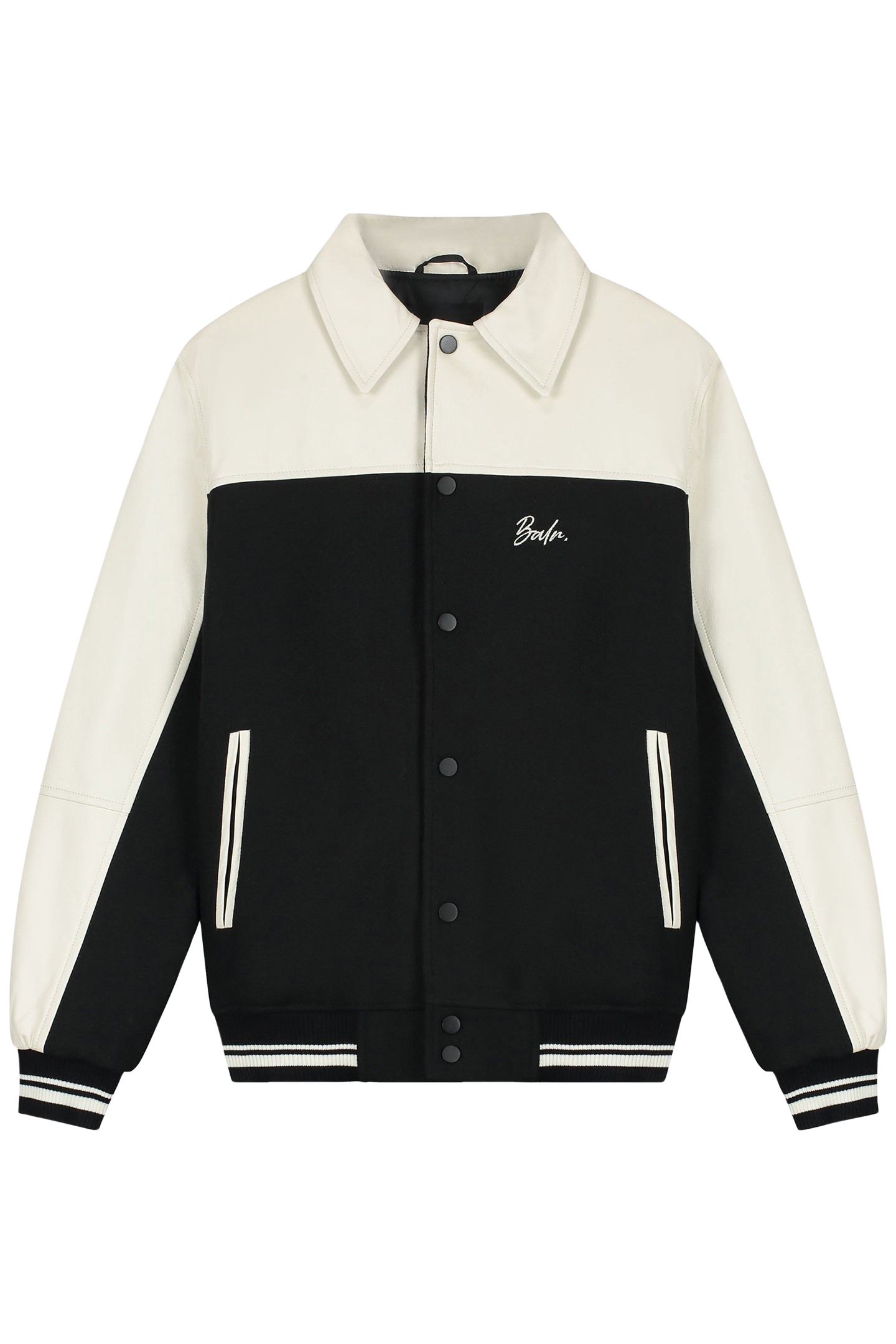 PHIL LEATHER BOMBER JACKET EGRET/JET BLACK 3