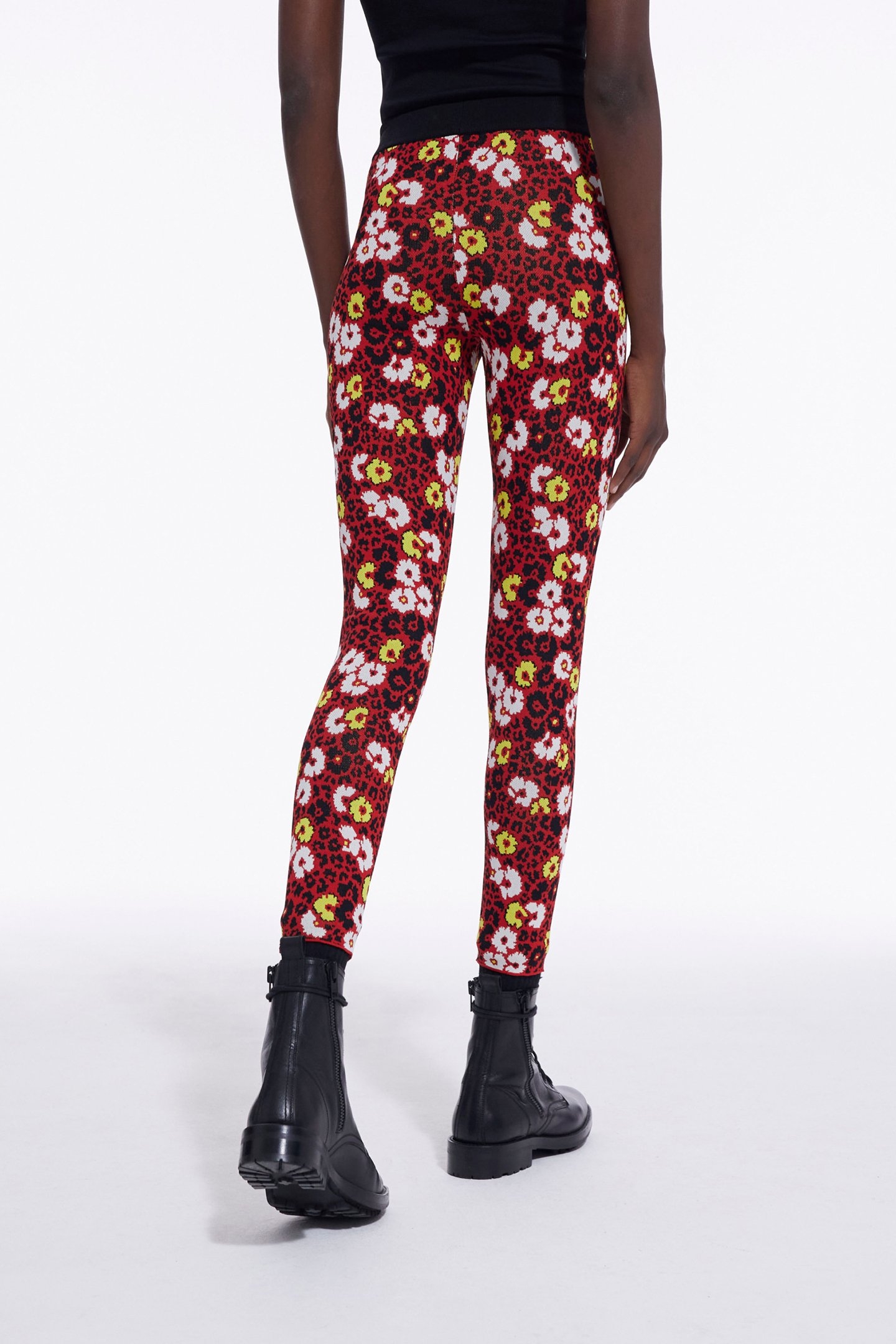 FLOWER JACQUARD VISCOSE LEGGINGS DARK RED 5