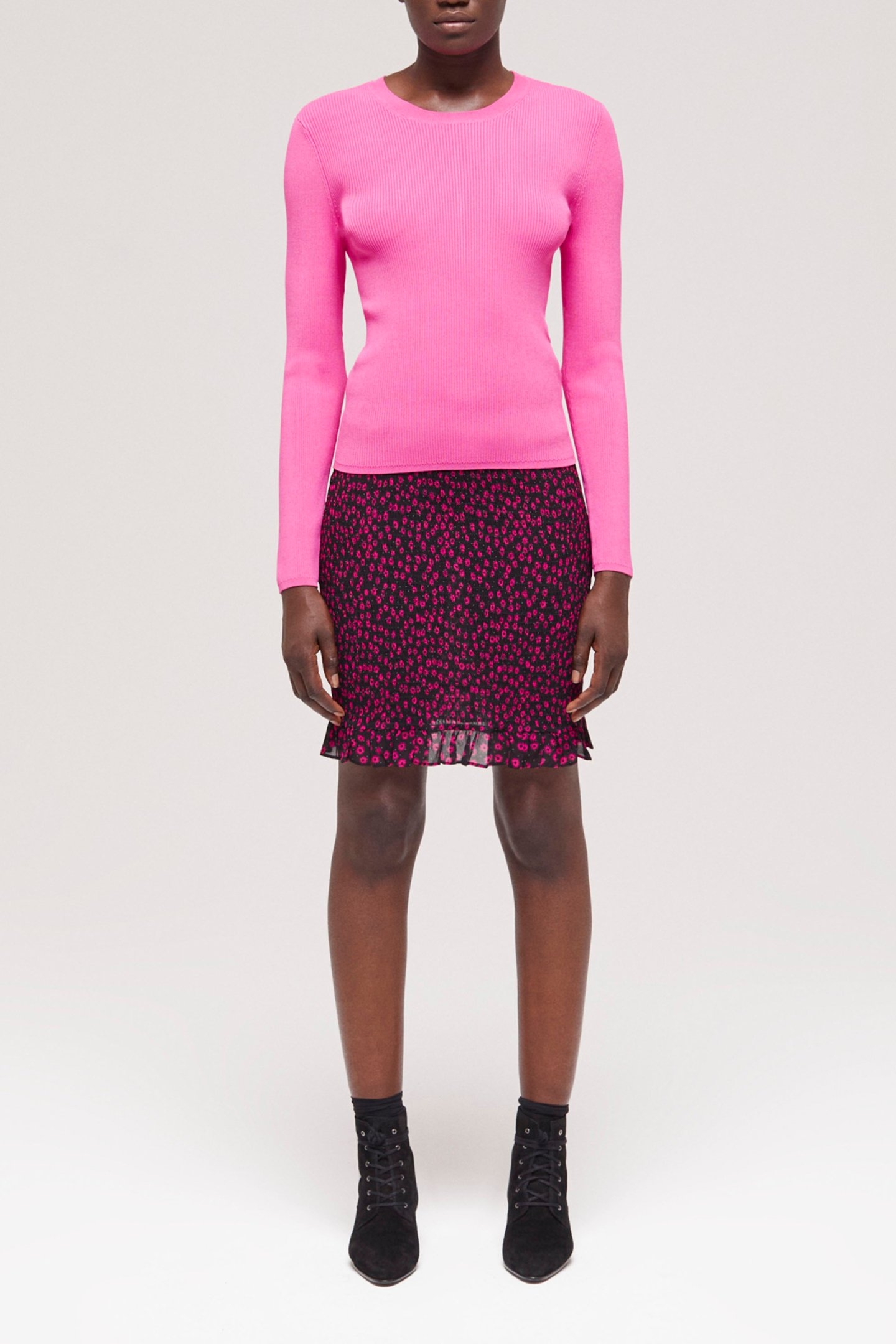 ROUND NECK LONG SLEEVE VISCOSE SWEATER PINK 2