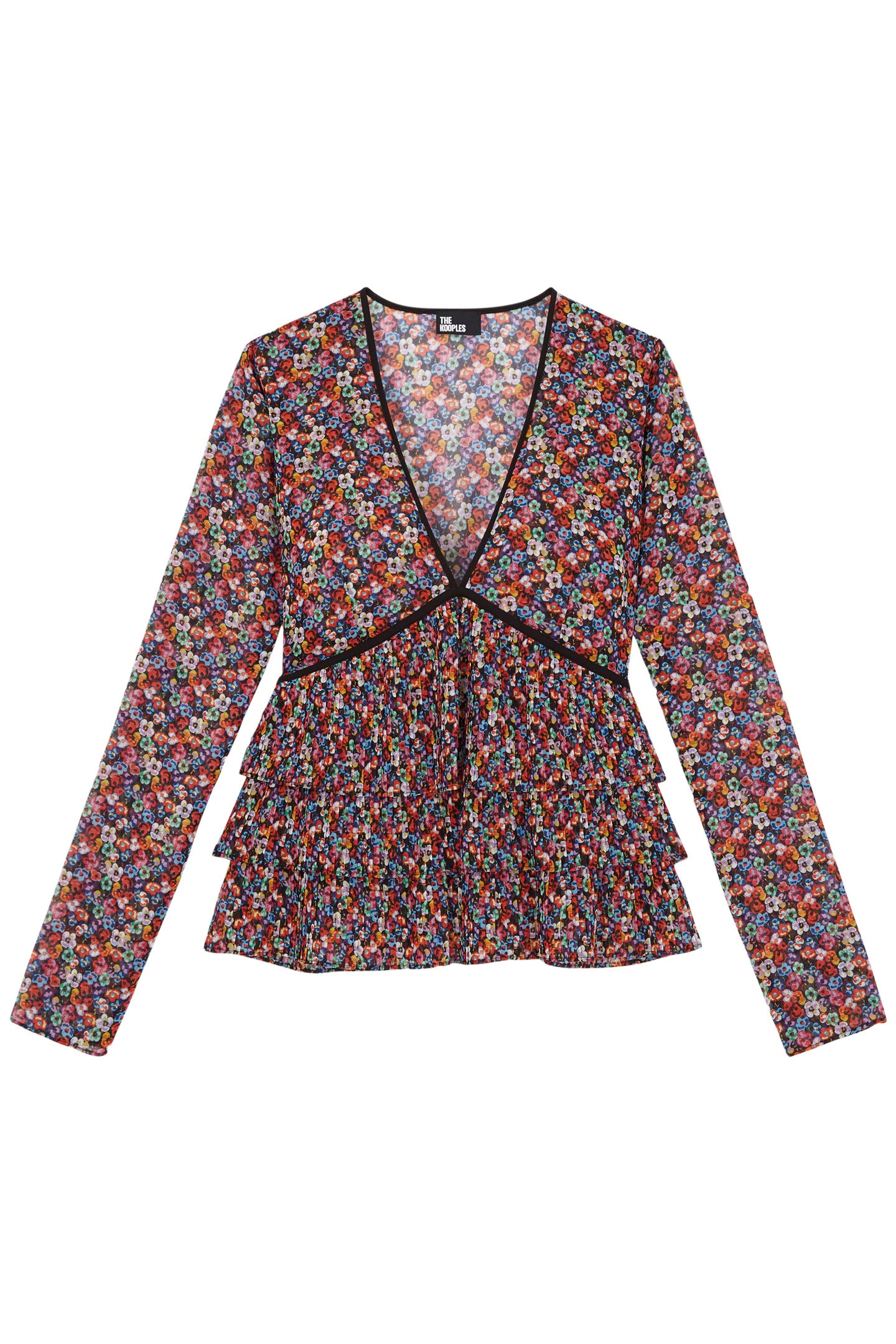 LONG-SLEEVED TOP WITH PLEATED RUFFLES AND V-NECK MULTICOLOR 2