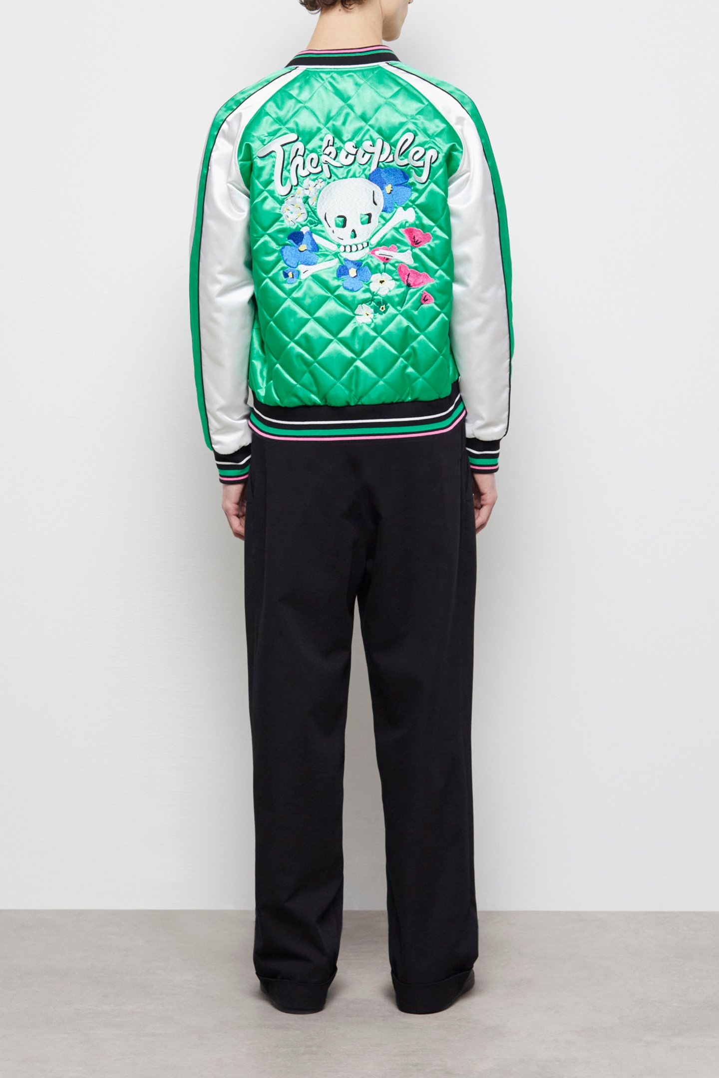 BOMBER BRODERIE FLOWER SKULL GREEN-WHITE 2