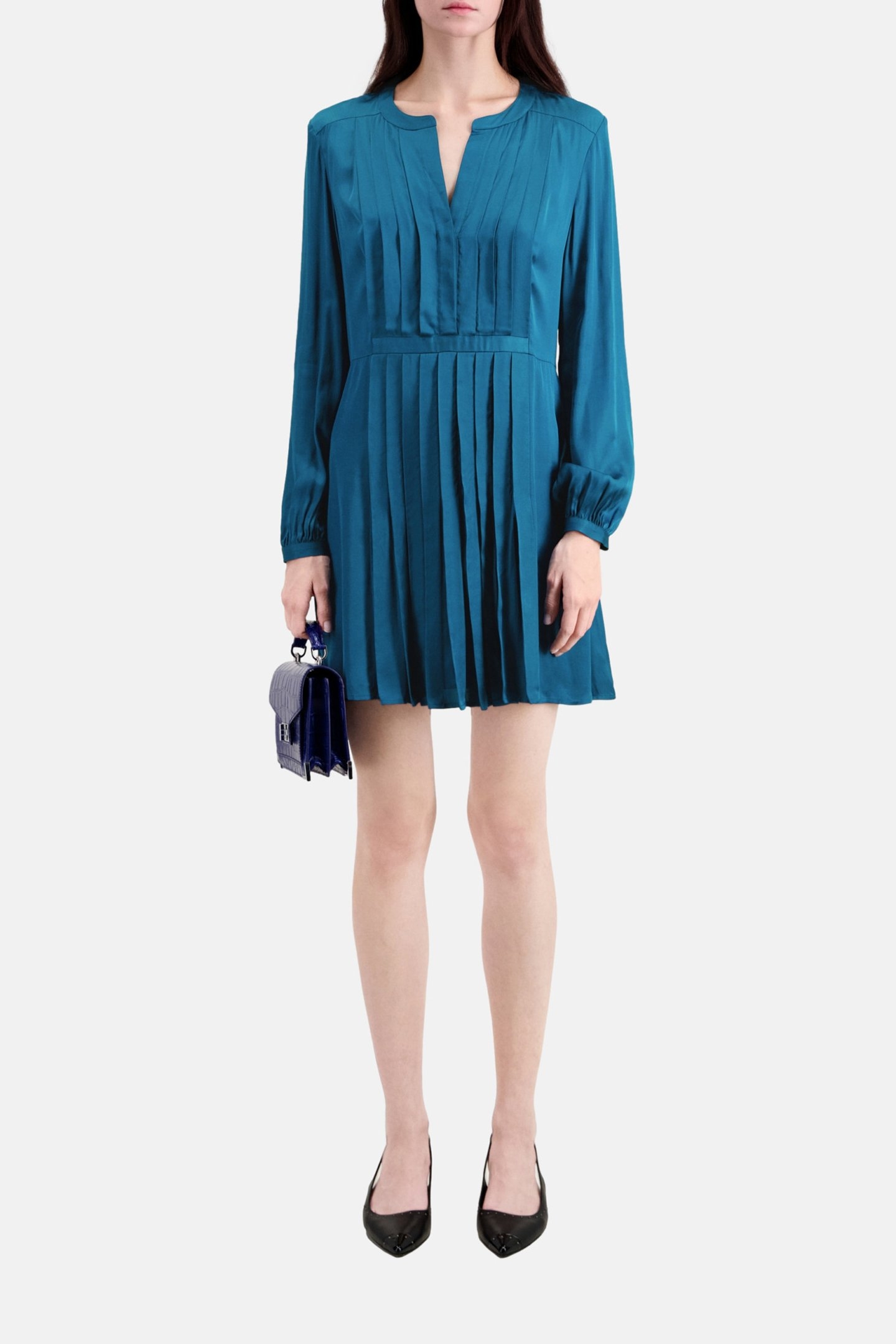 PLEATED 3/4 SLEEVE DRESS MEDIUM BLUE 2