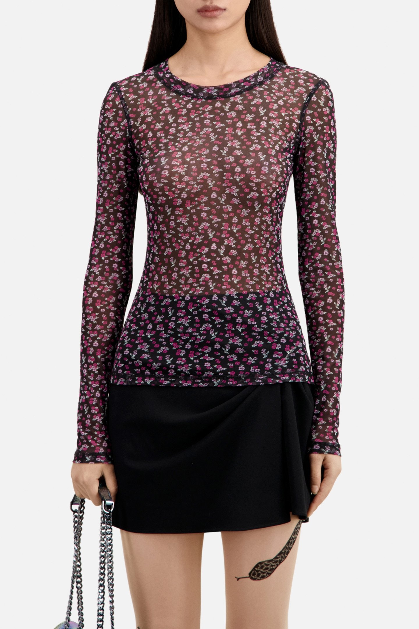 MESH TOP WITH PRINT BLACK/PINK 1