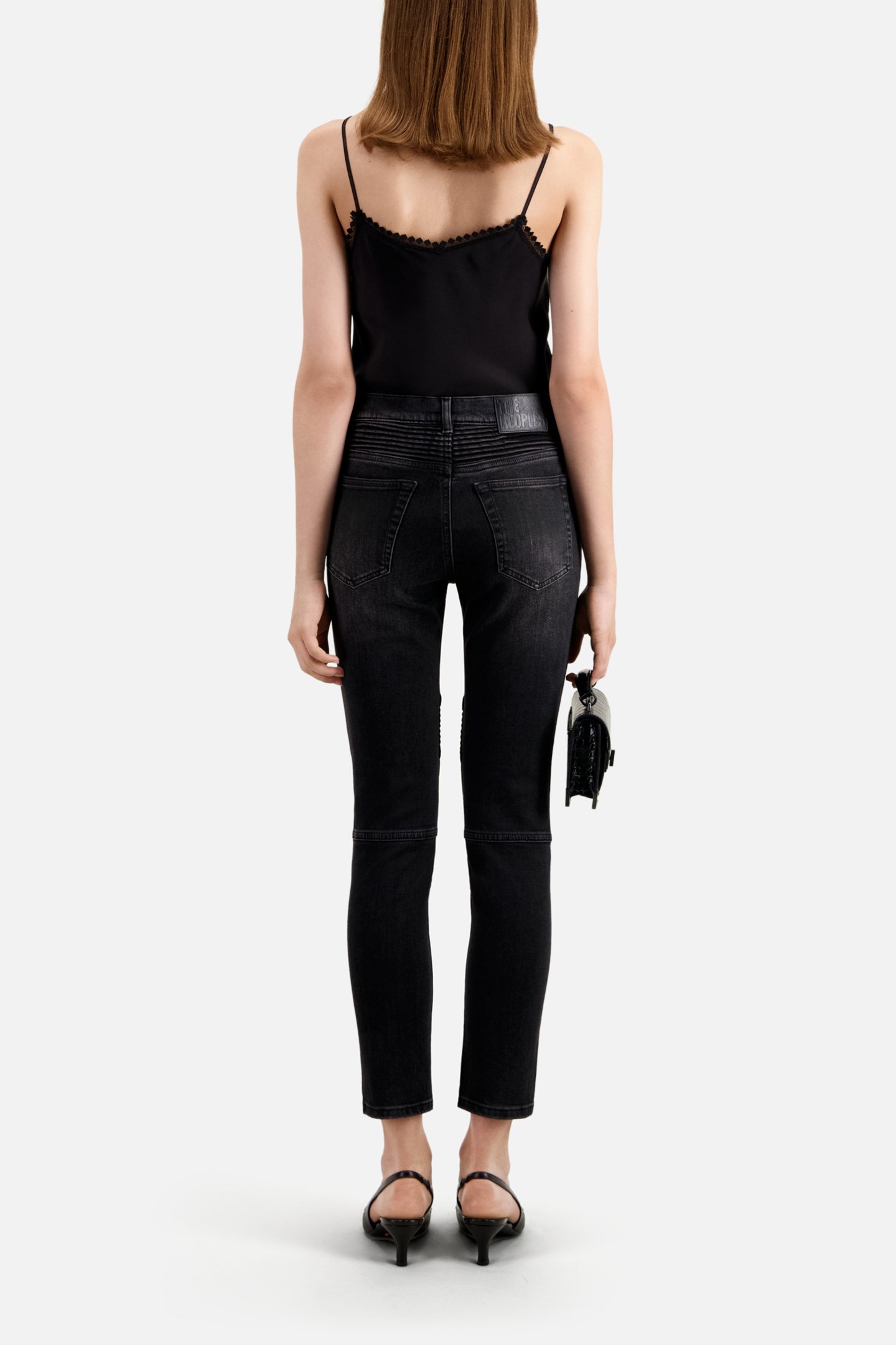 SLIM BLACK DENIM MOTORCYCLE JEANS 2