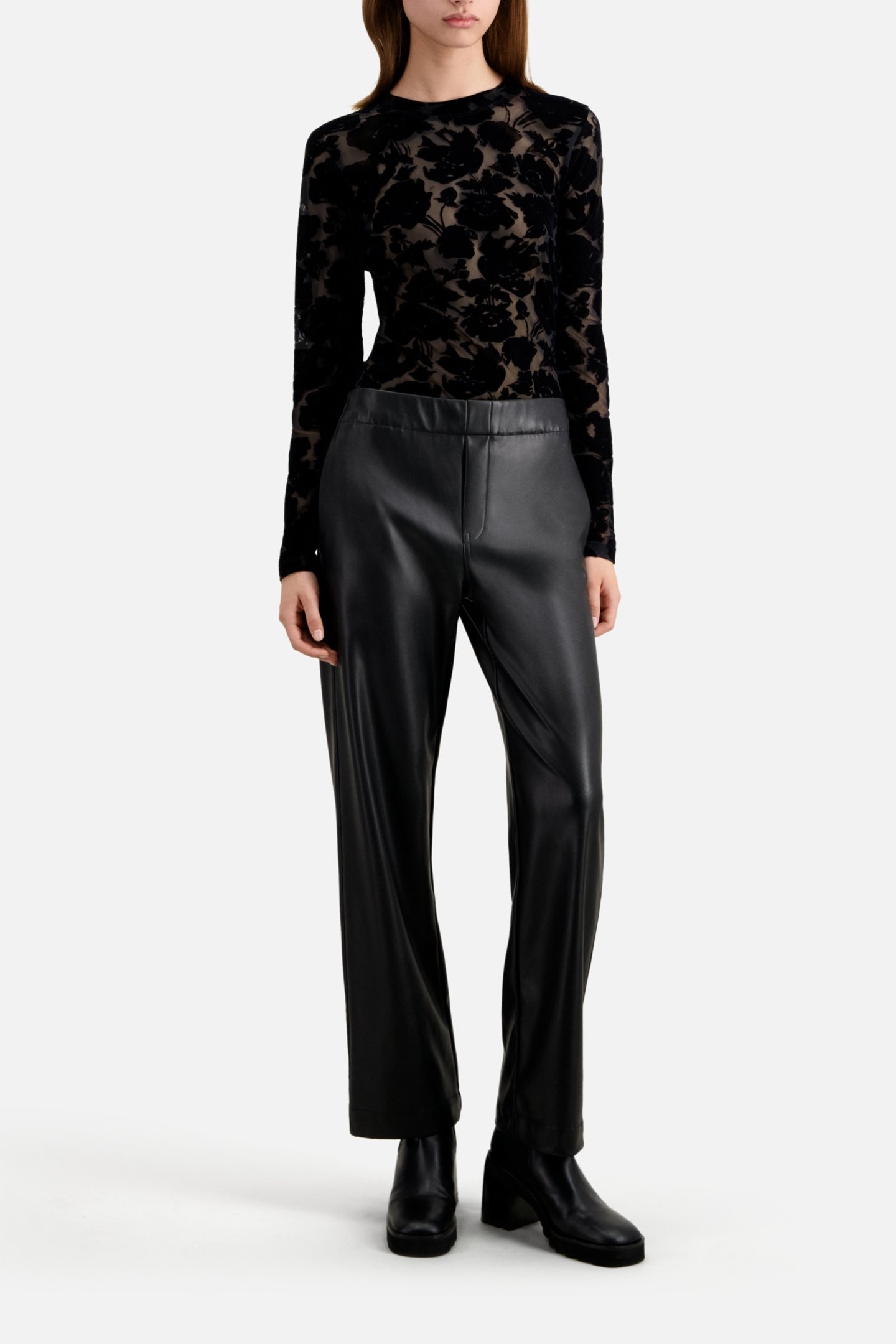 VEGAN LEATHER WIDE PANTS BLACK 1