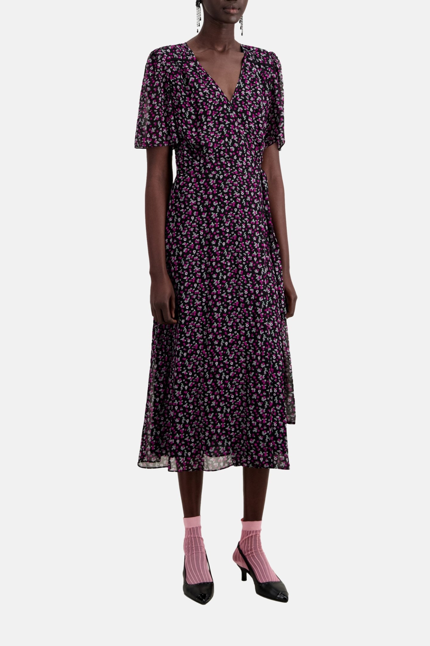 LONG DRESS WITH SHORT SLEEVES BLACK/PINK 4