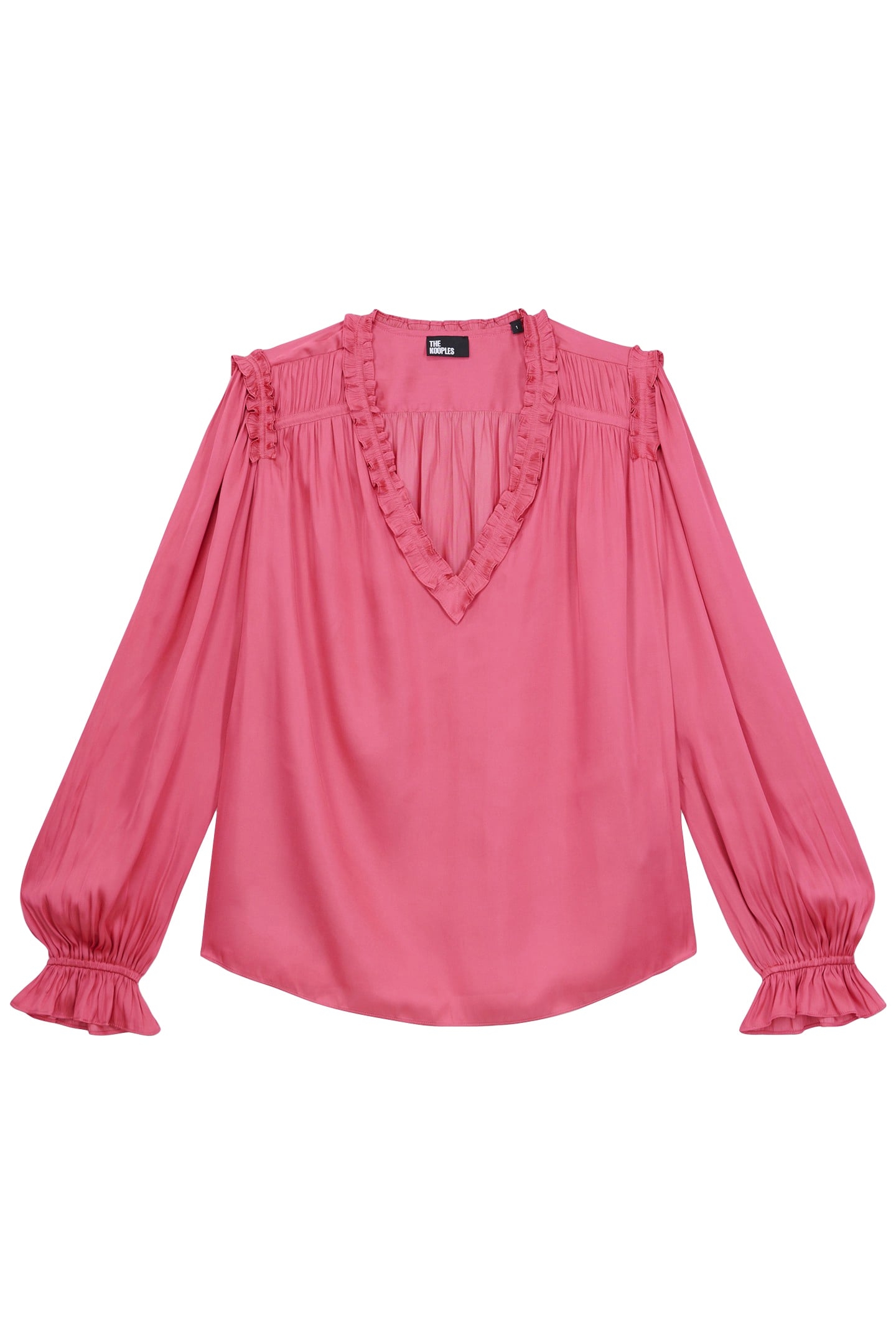 LONG SLEEVE V-NECK TOP WITH FRILLS PINK 4