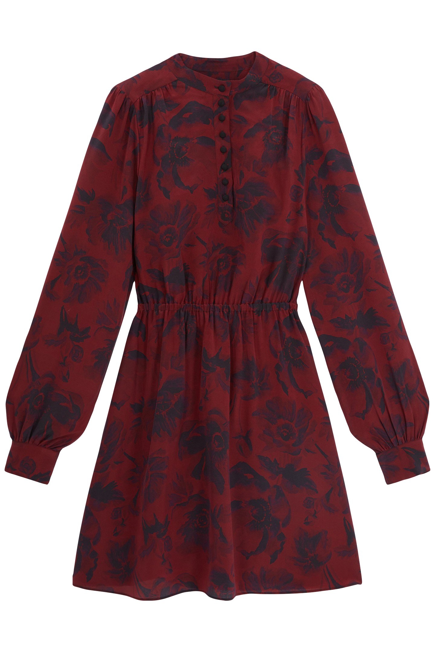 ML SHORT DRESS ELASTICATED WAIST V NECKLINE BLACK-BURGUNDY 4