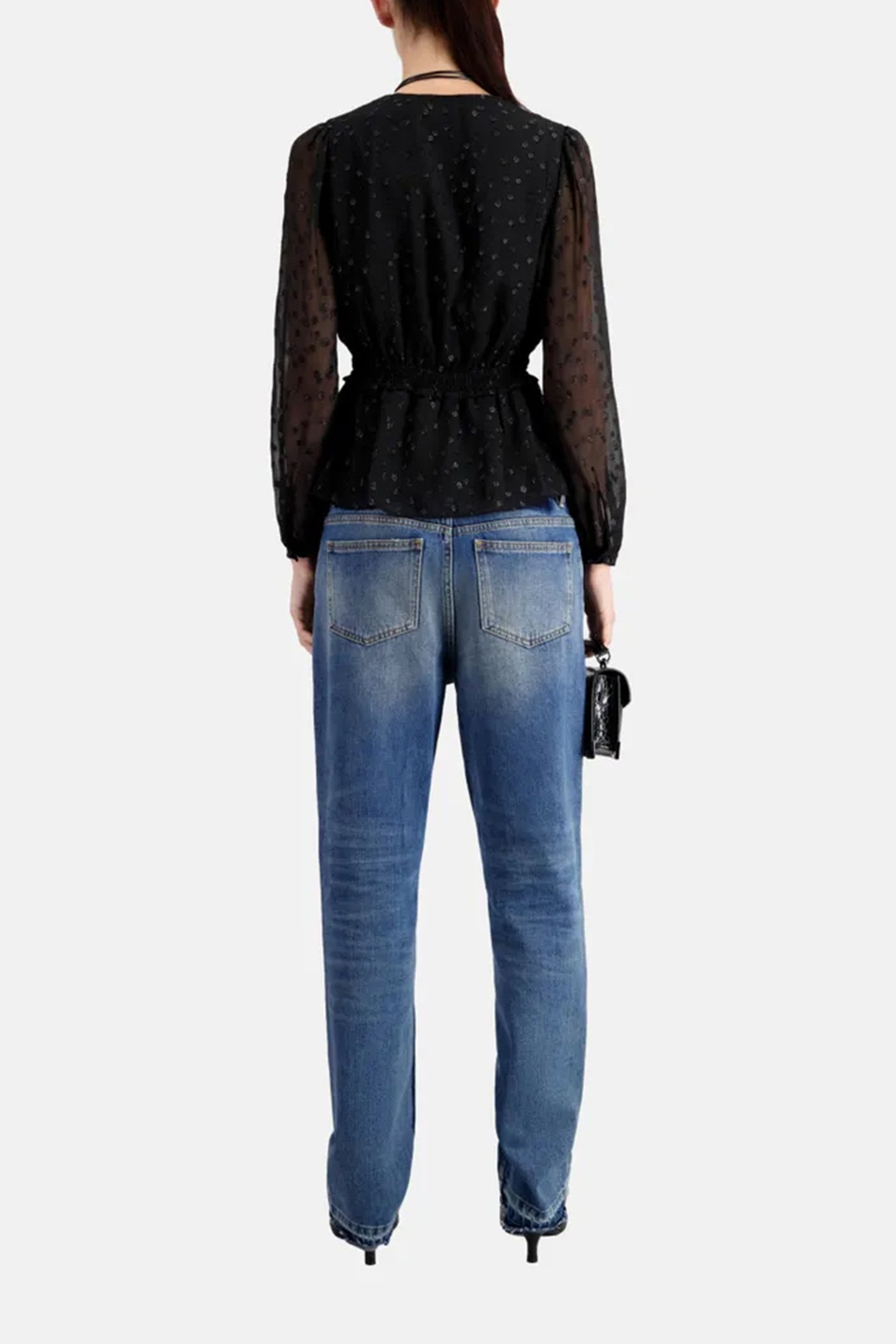 WRAP TOP WITH 3/4 SLEEVES AND ELASTICATED BOTTOM BLACK 3