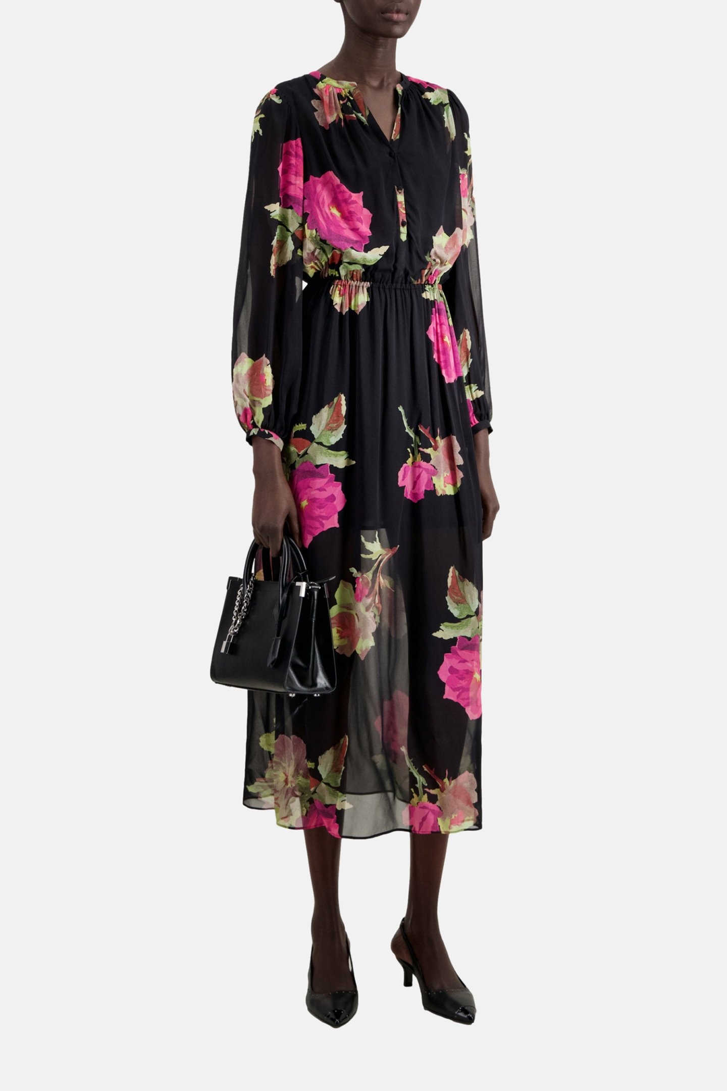 LONG PRINTED DRESS PINK BLACK 4
