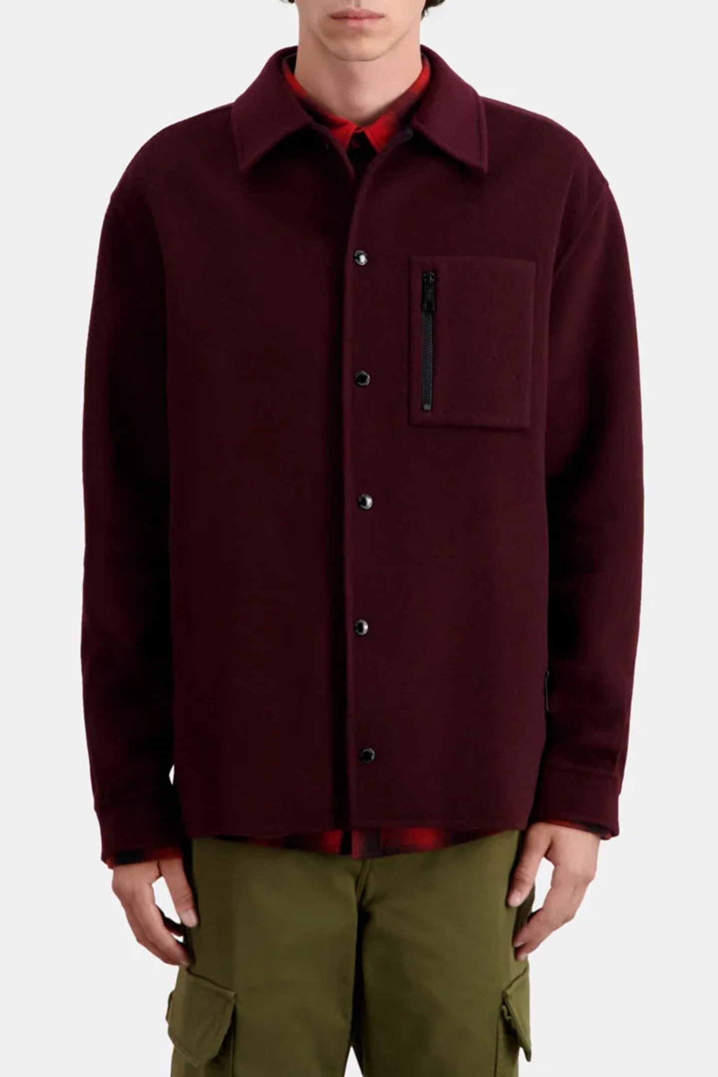 DOUBLE-SIDED WOOL JACKET WITH CHECKED INSIDE BORDEAUX/NAVY 1