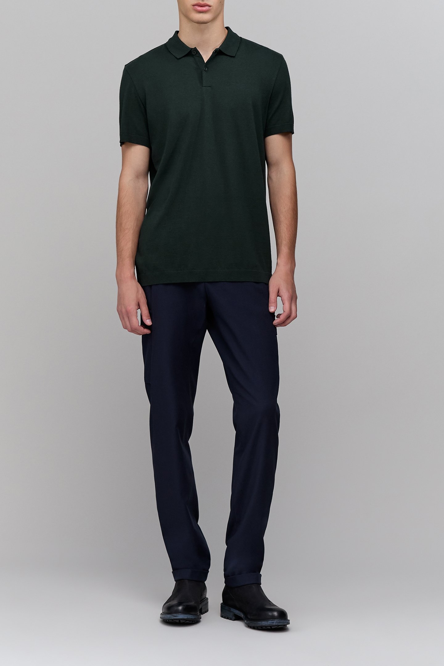 BOTTLE GREEN COTTON MODAL POLO SHIRT 3