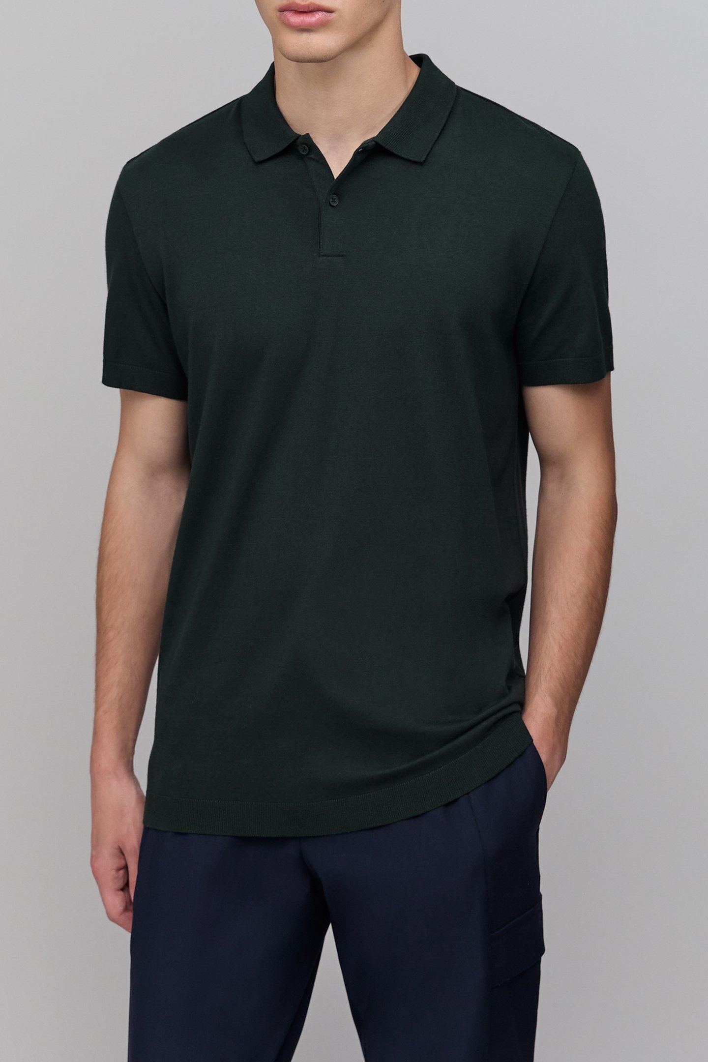 BOTTLE GREEN COTTON MODAL POLO SHIRT 1