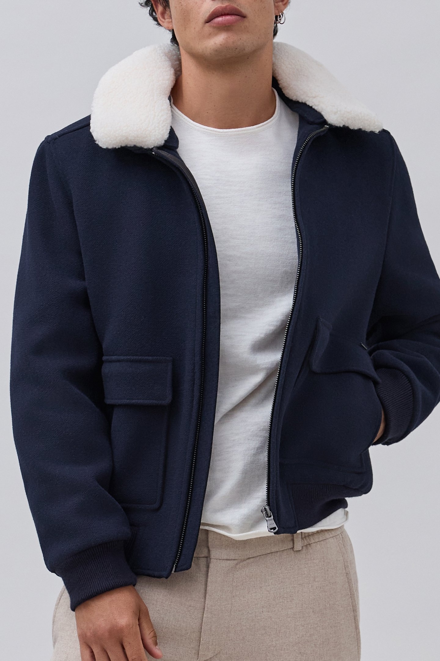 WOOL FABRIC FLIGHT JACKET WITH FUR-LINED COLLAR 5
