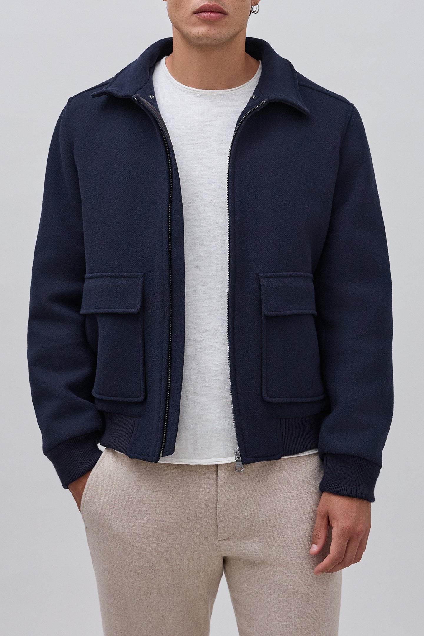 WOOL FABRIC FLIGHT JACKET WITH FUR-LINED COLLAR 1