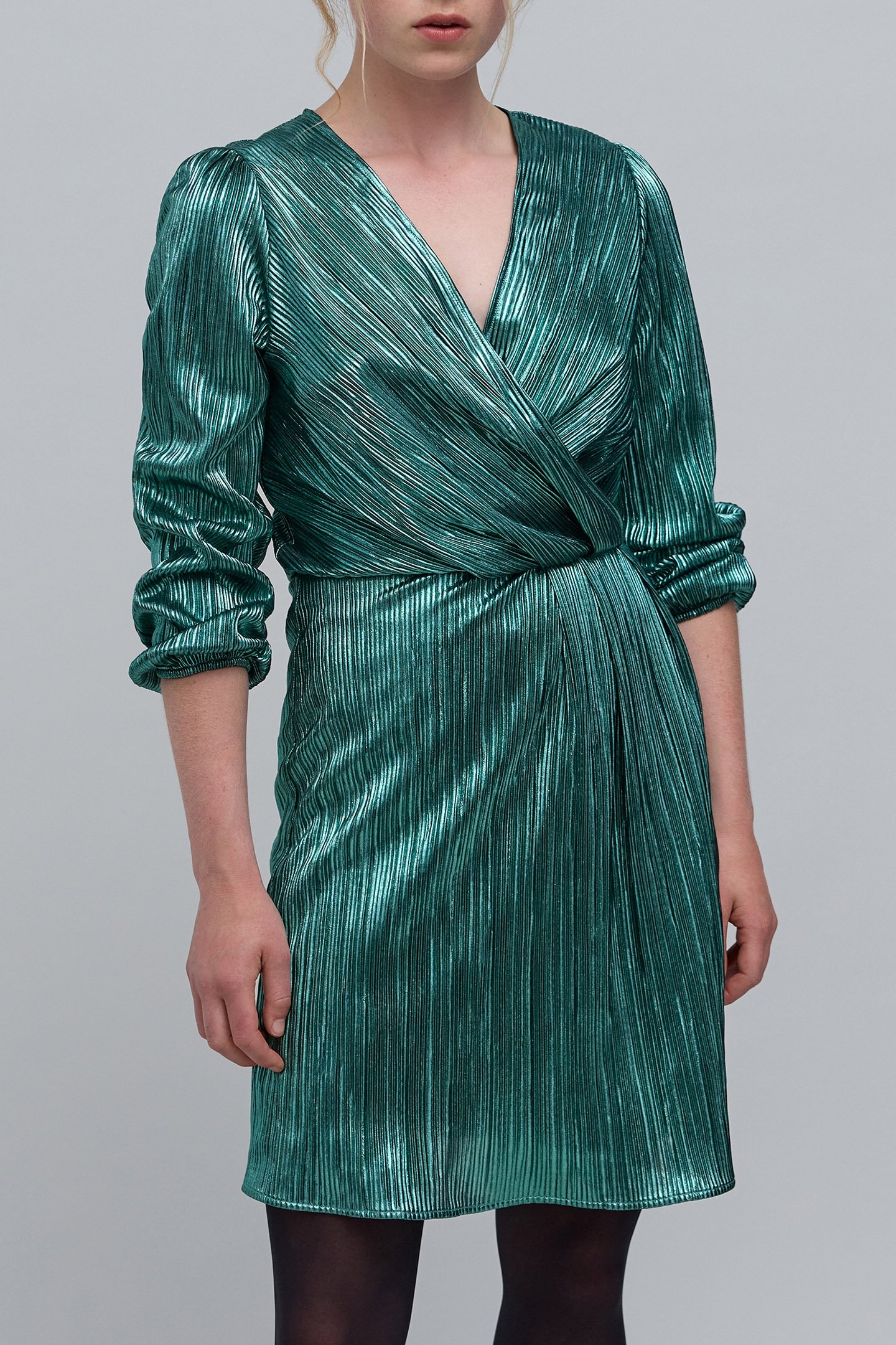METALLIC EMERALD PLEATED DRESS 1