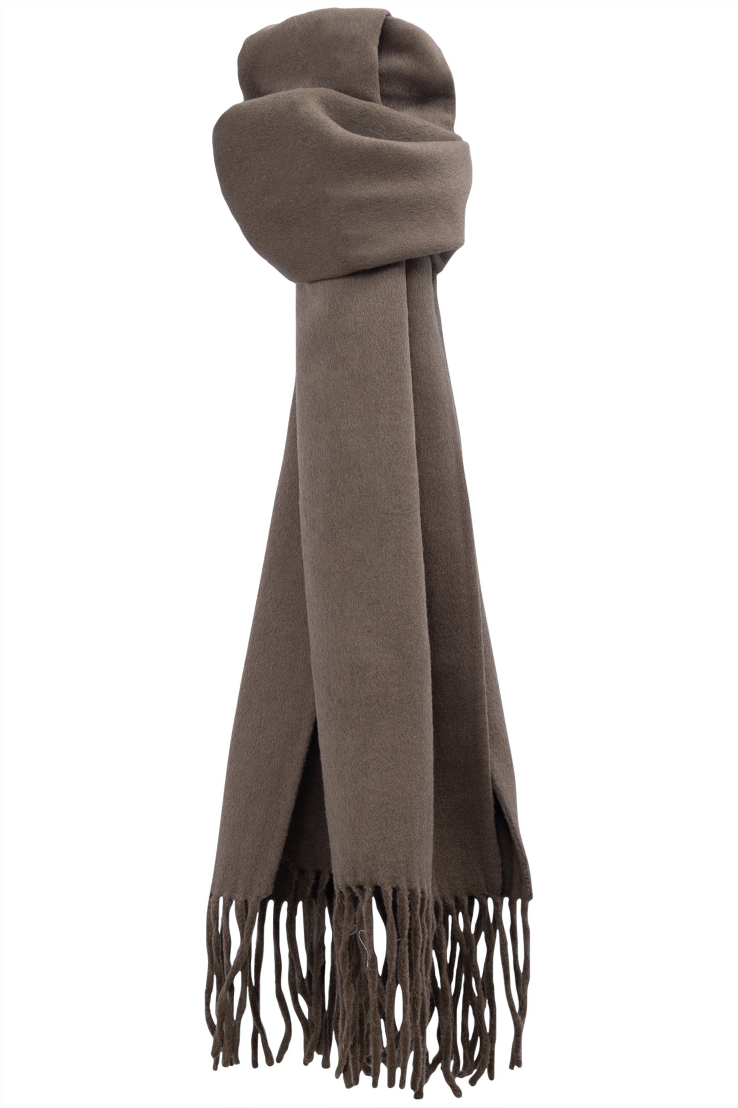 DOUBLE-FACED KHAKI COAT WITH FRINGED SCARF 3