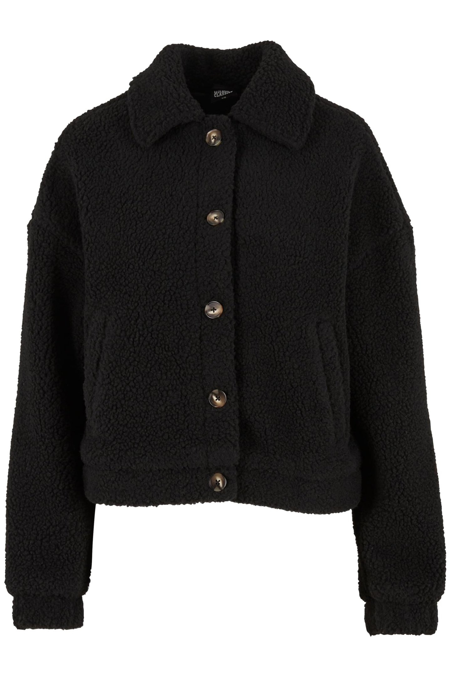 LADIES SHORT SHERPA BUTTON JACKET BLACK 1