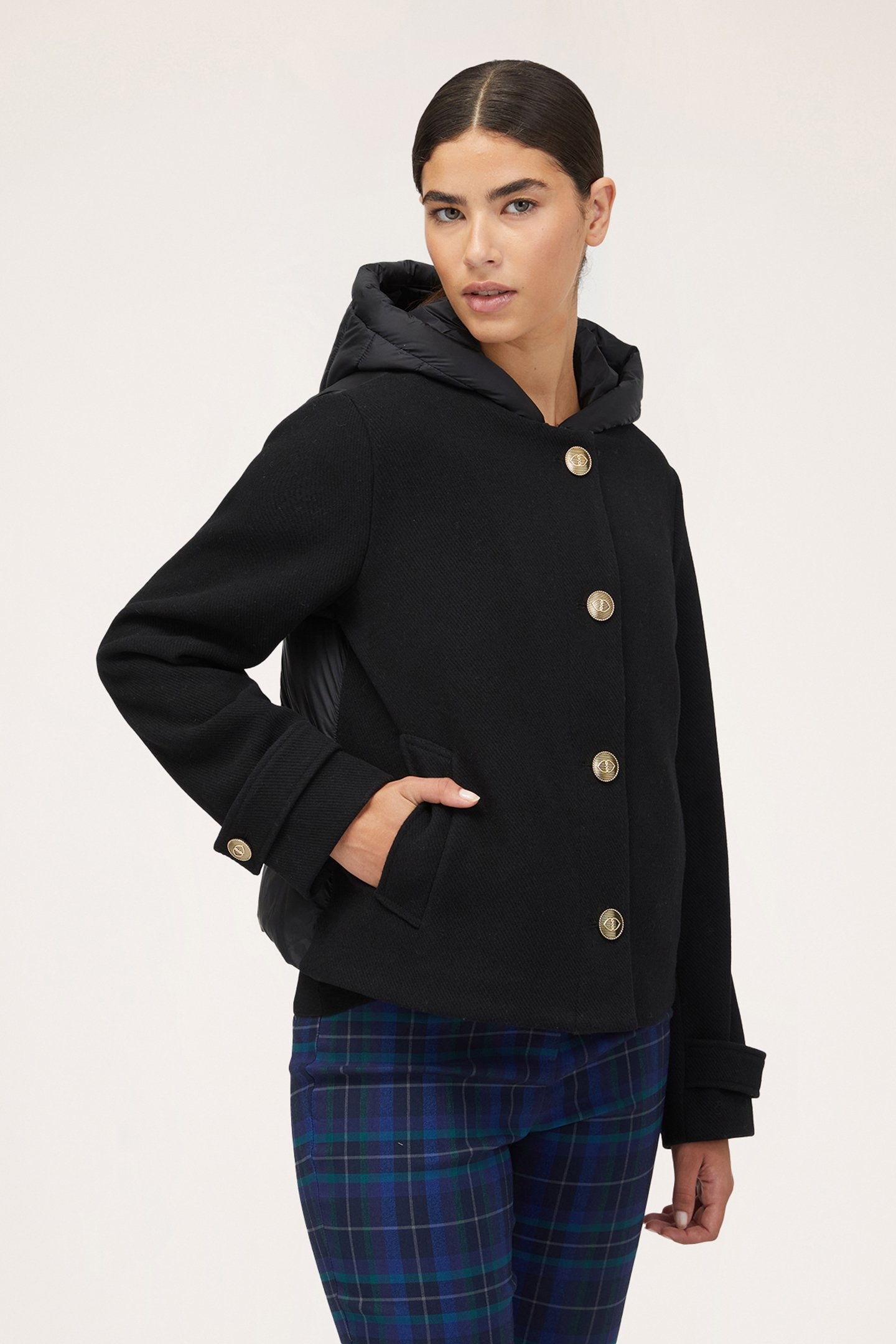 DUAL-FABRIC DOWN JACKET WITH HOOD BLACK 1