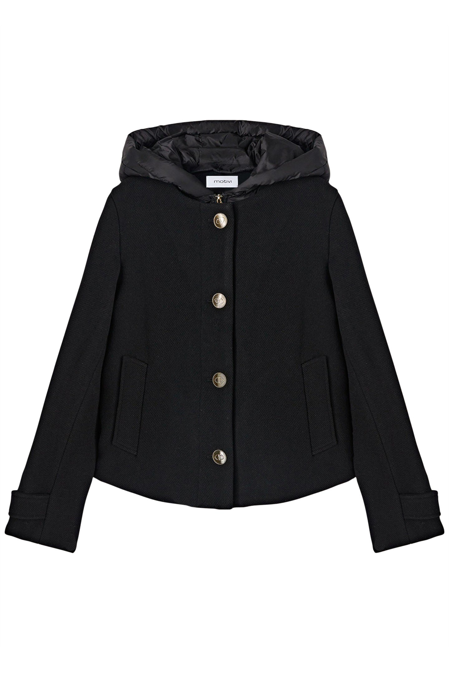 DUAL-FABRIC DOWN JACKET WITH HOOD BLACK 4