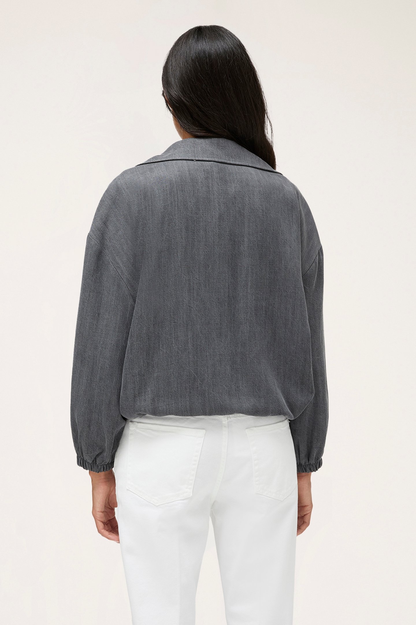 DOUBLE-BREASTED DENIM EFFECT BOMBER JACKET GREY 2