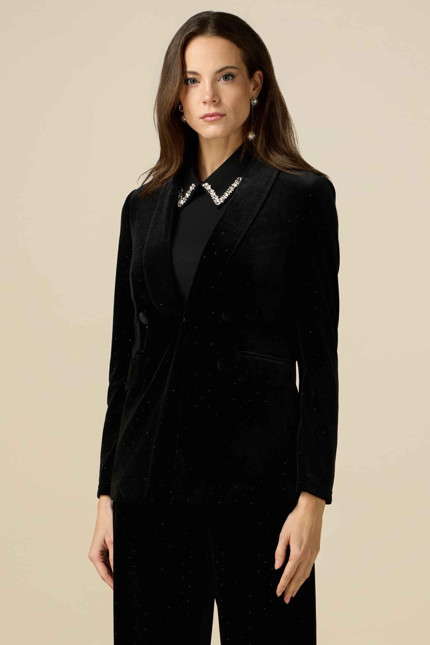 VELVET BLAZER WITH CRYSTALS BLACK 1