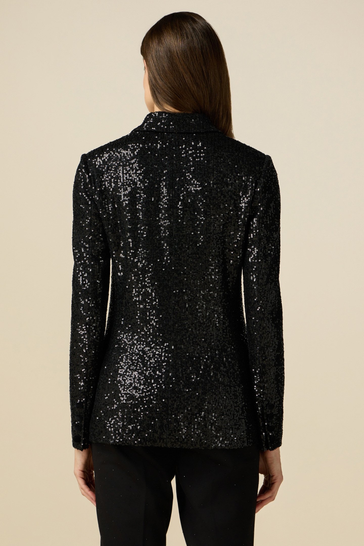 DOUBLE-BREASTED SEQUIN BLAZER BLACK 2