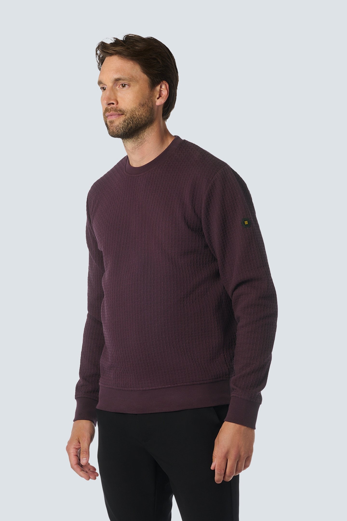 SWEATER CREWNECK DOUBLE LAYER JACQUARD STRETCH AUBERGINE 1