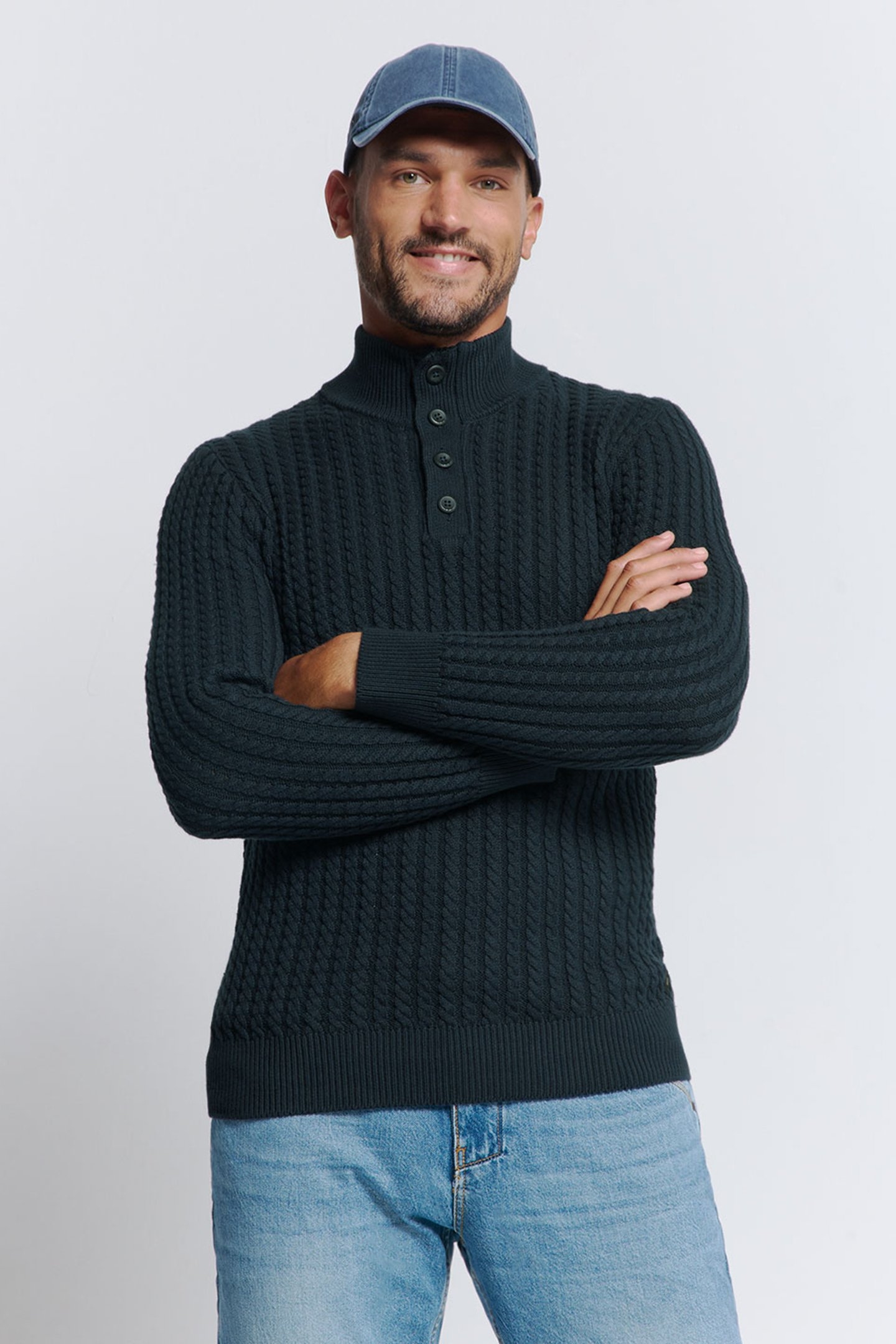 PULLOVER HALF ZIPPER AND BUTTON SOLID JACQUARD NIGHT 1